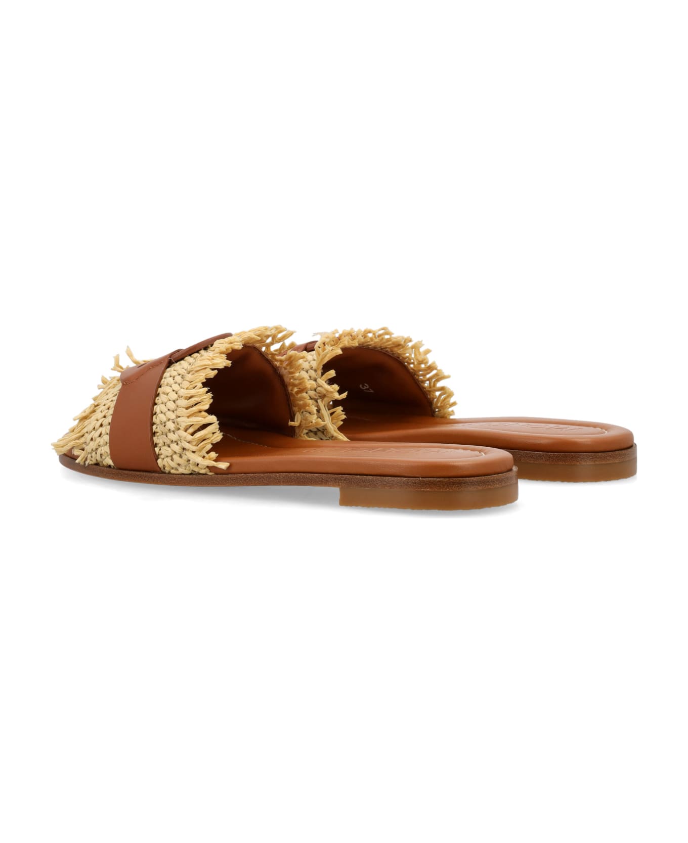 Moncler Raffia And Leather Bell Slides - Brown