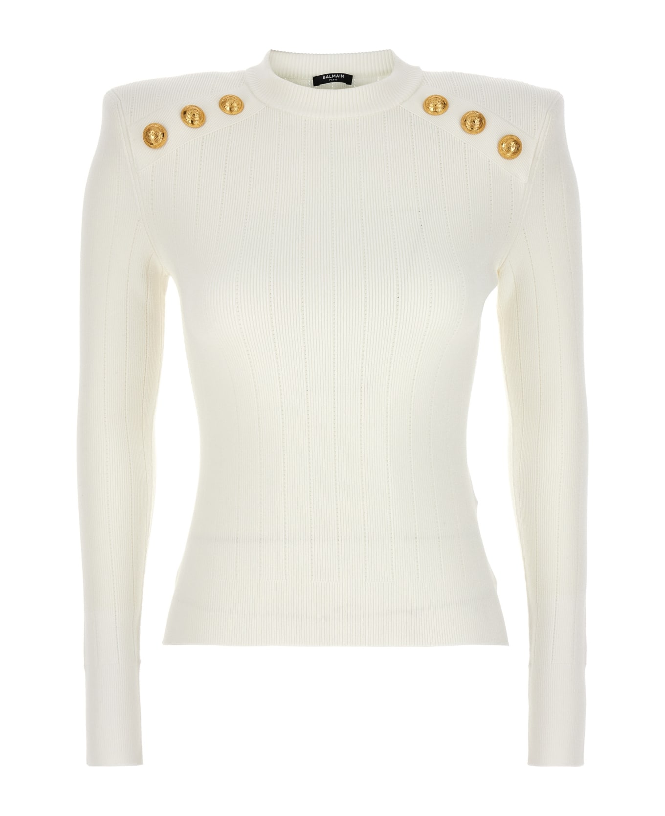 Balmain Crew-neck Sweater With Buttons - White