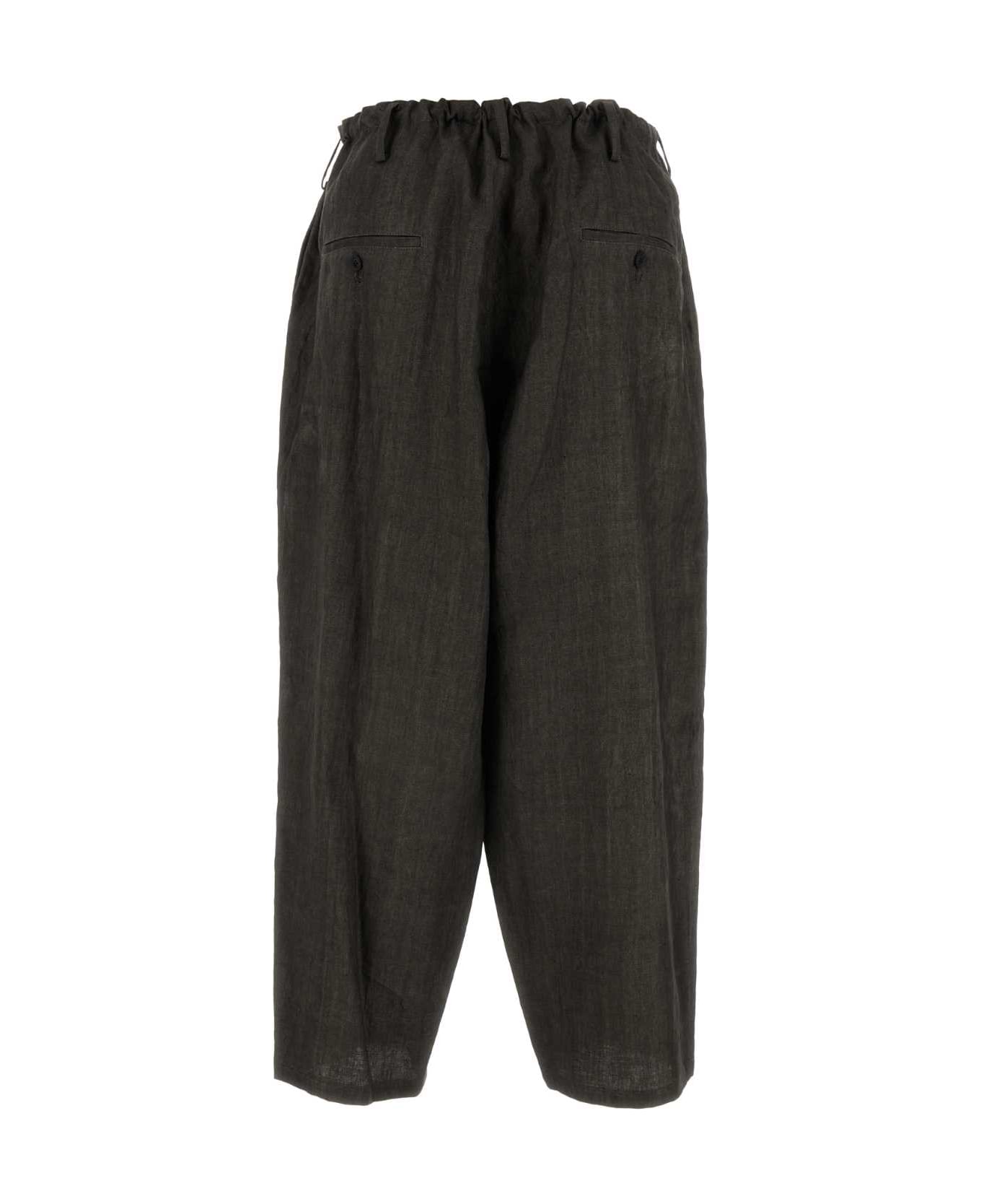 Yohji Yamamoto Dark Grey Linen Baggy Pant - BLACK