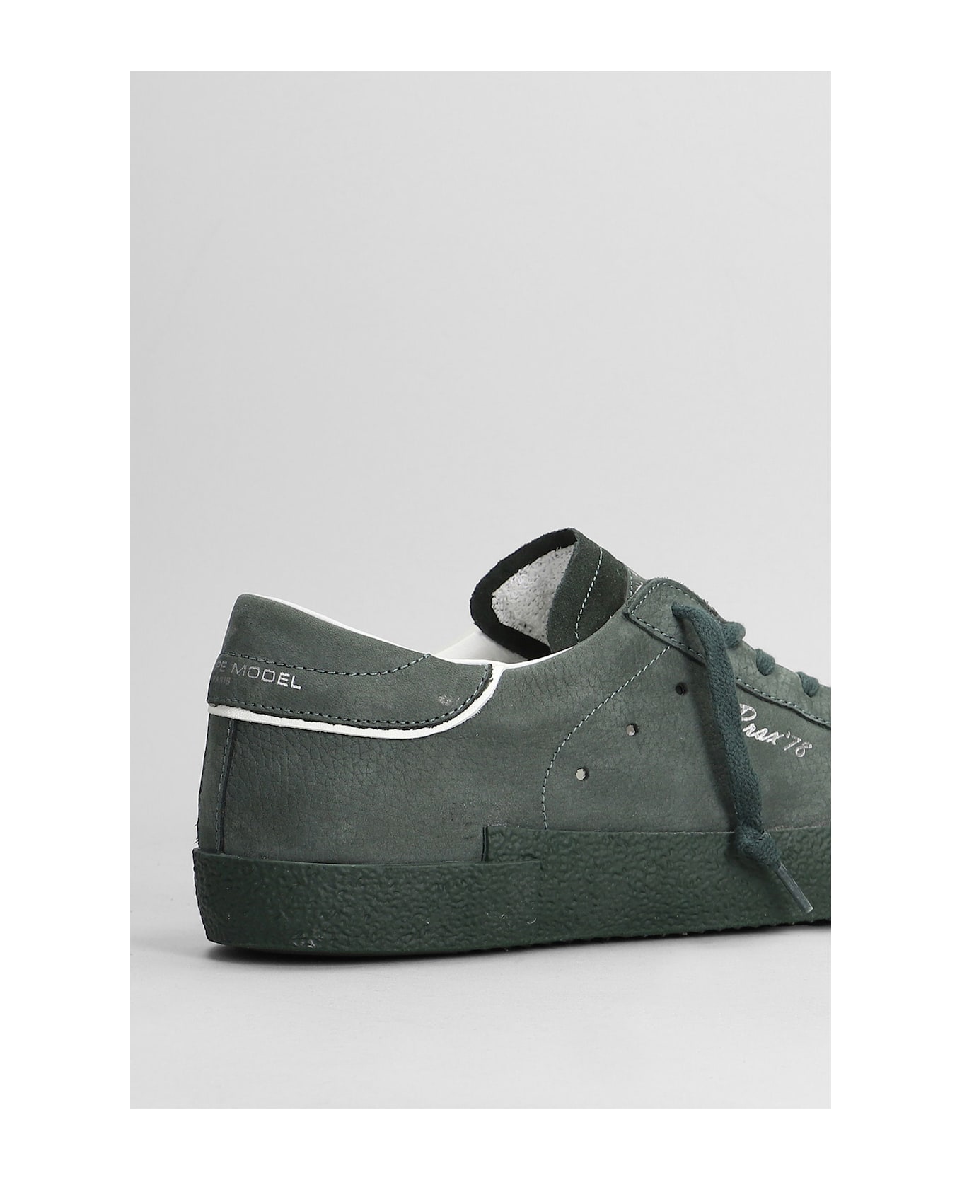 Philippe Model Prsx Low Sneakers In Green Suede And Leather - green