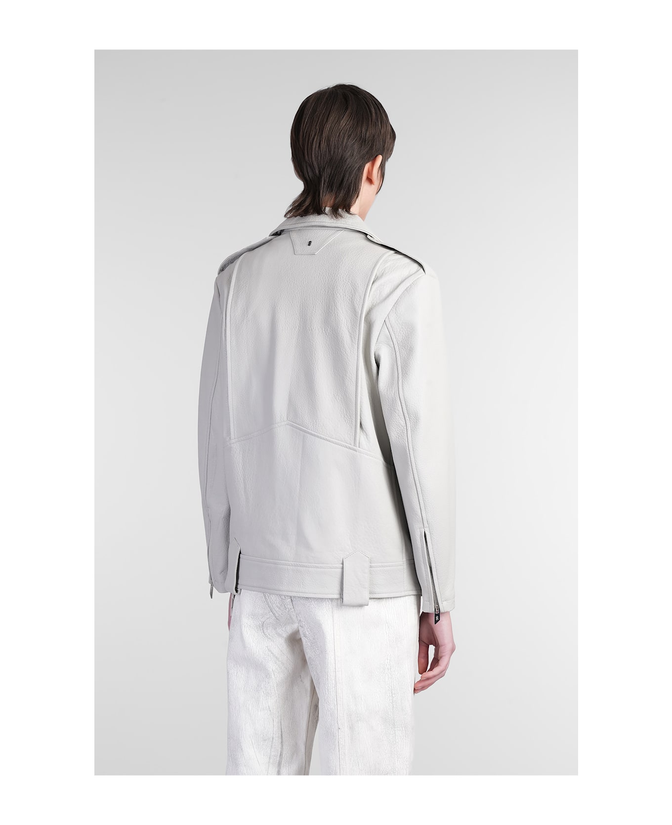 Salvatore Santoro Biker Jacket In Grey Leather - grey