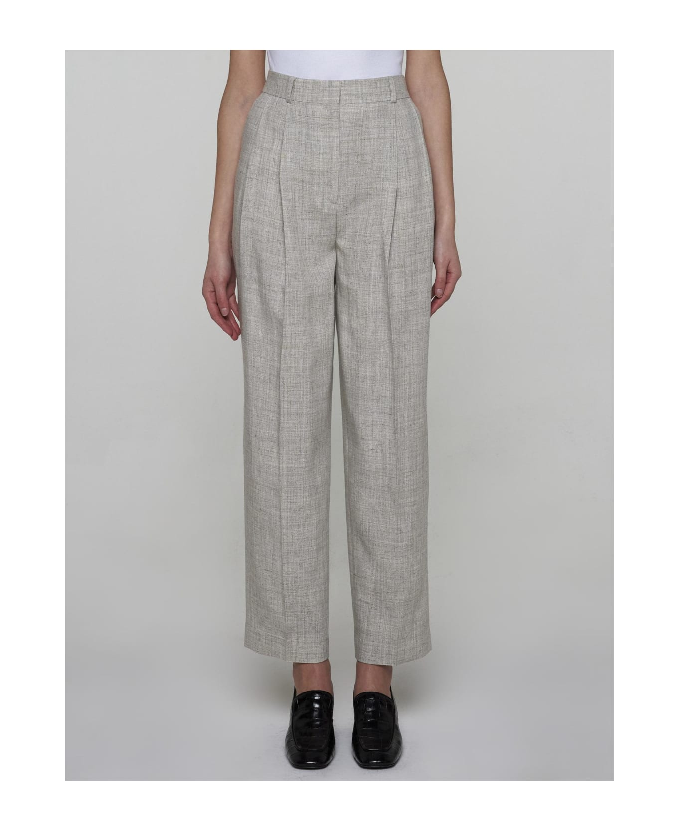 Totême Viscose And Linen-blend Tailored Trousers - 031 OAT MELANGE ボトムス