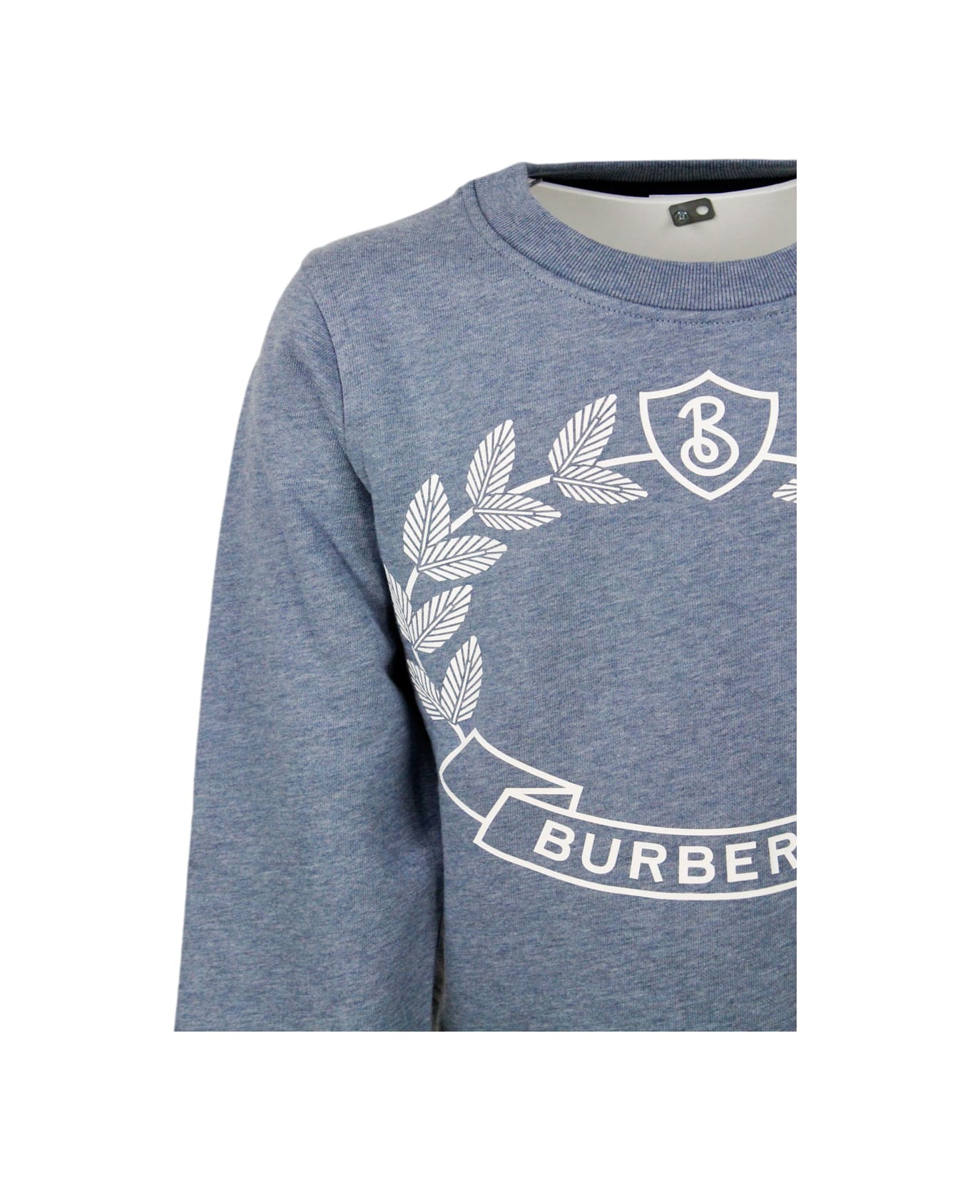 Burberry Crewneck Sweatshirt In Cotton Jersey With White Logo Print On The Front - Light Blu ニットウェア＆スウェットシャツ