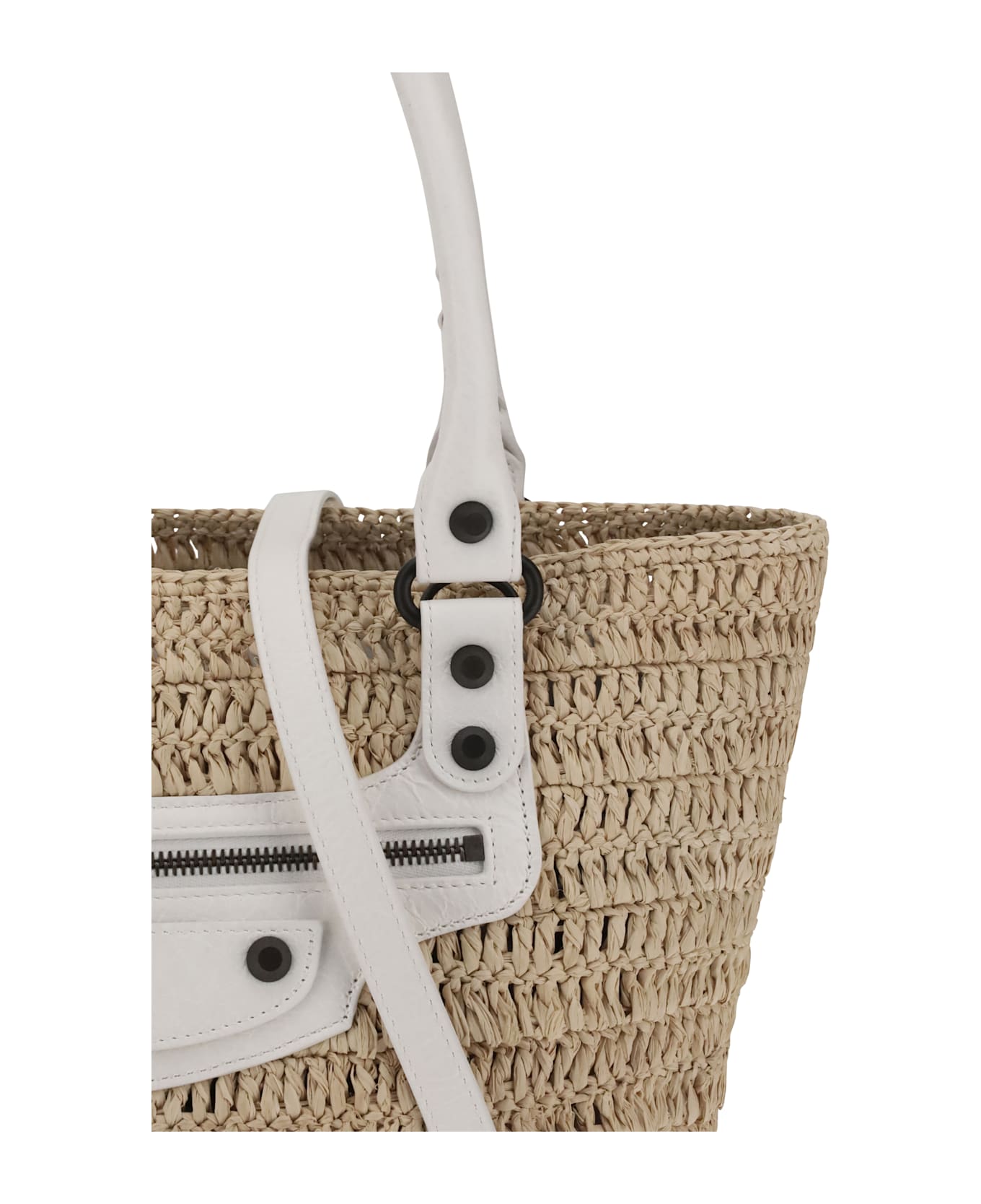 Balenciaga Le City Small Straw Shoulder Bag