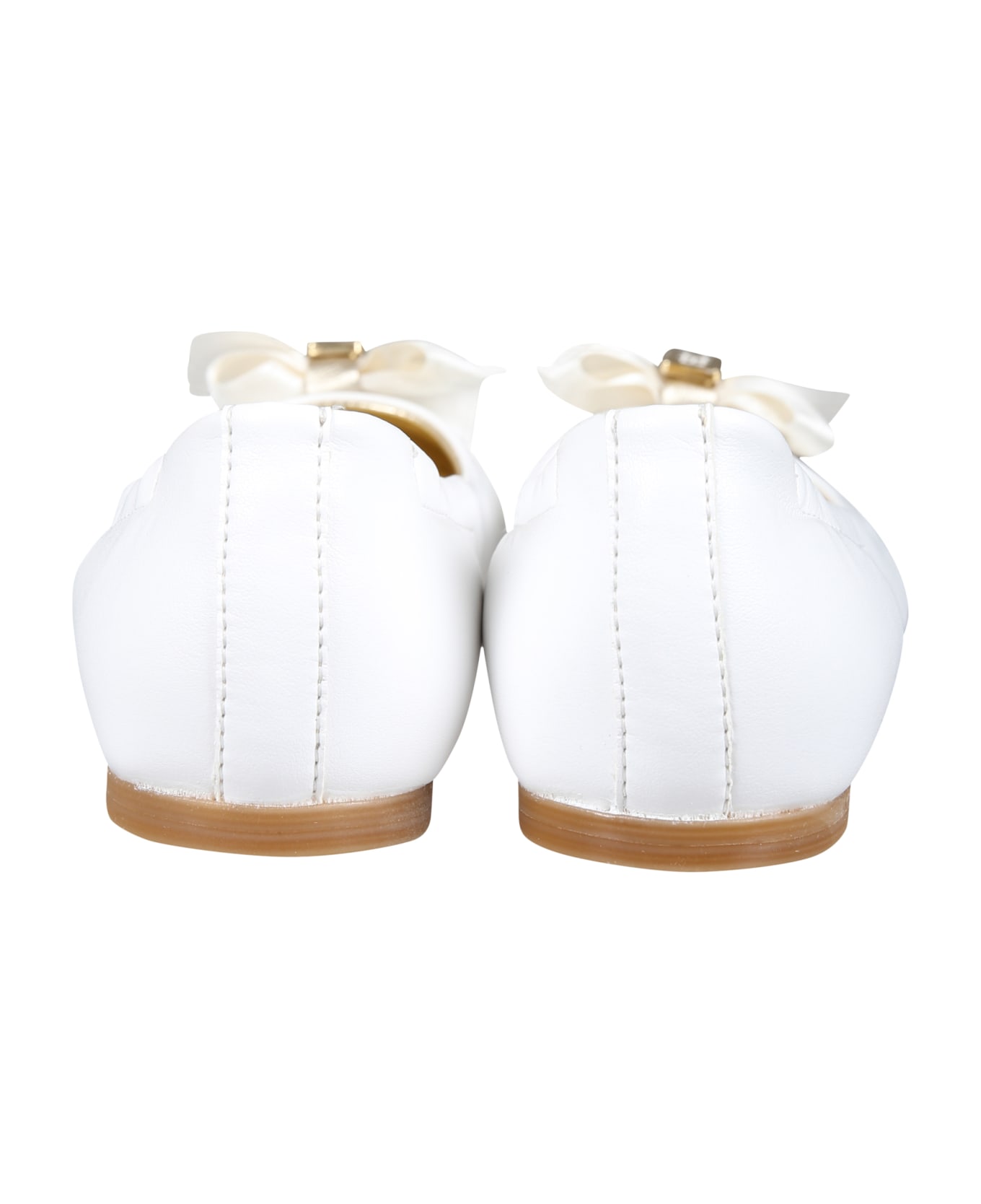 Tommy Hilfiger White Ballerines For Girl With Bow And Logo - White シューズ