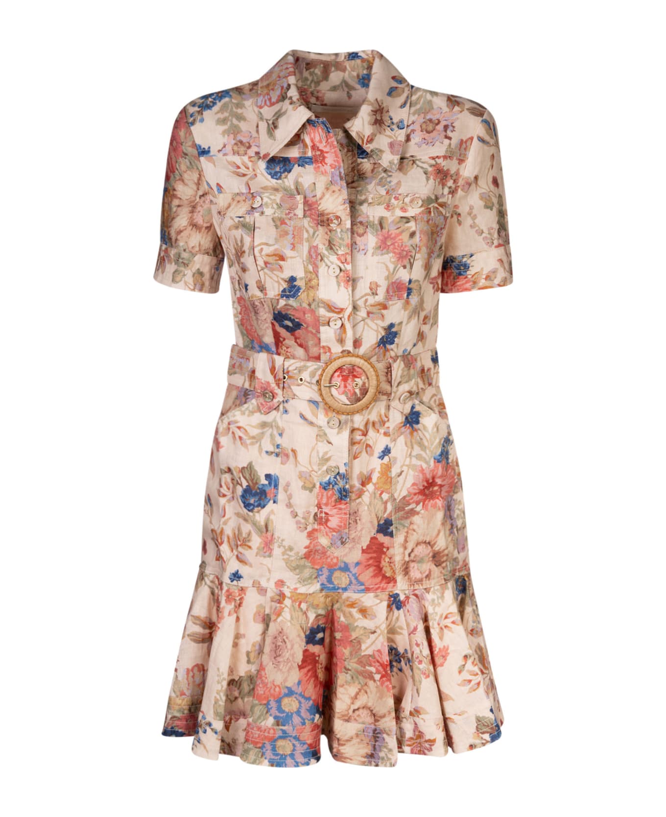 Zimmermann August Belted Mini Dress - Cream Floral
