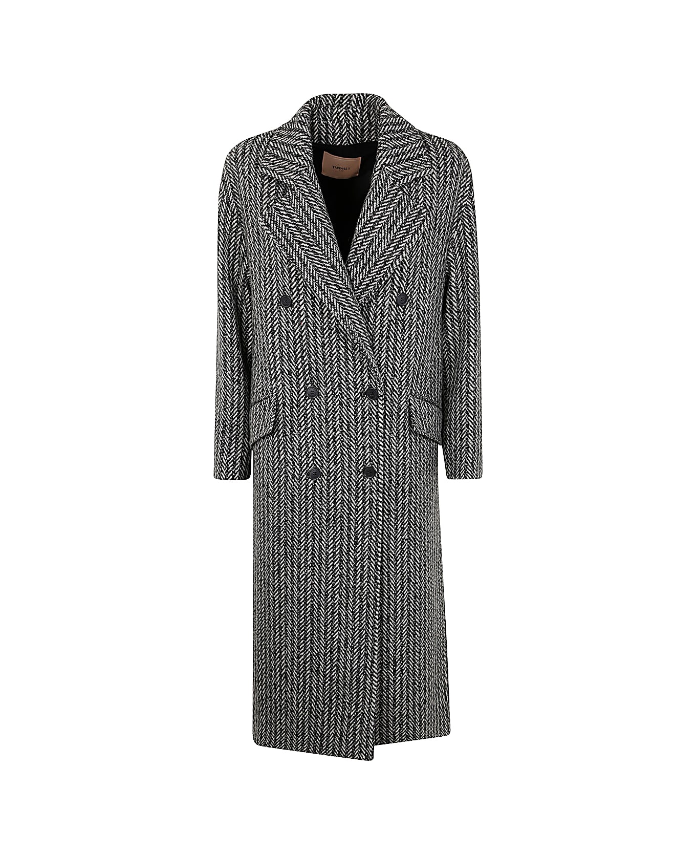 TwinSet Stripes Coat - Snow Black