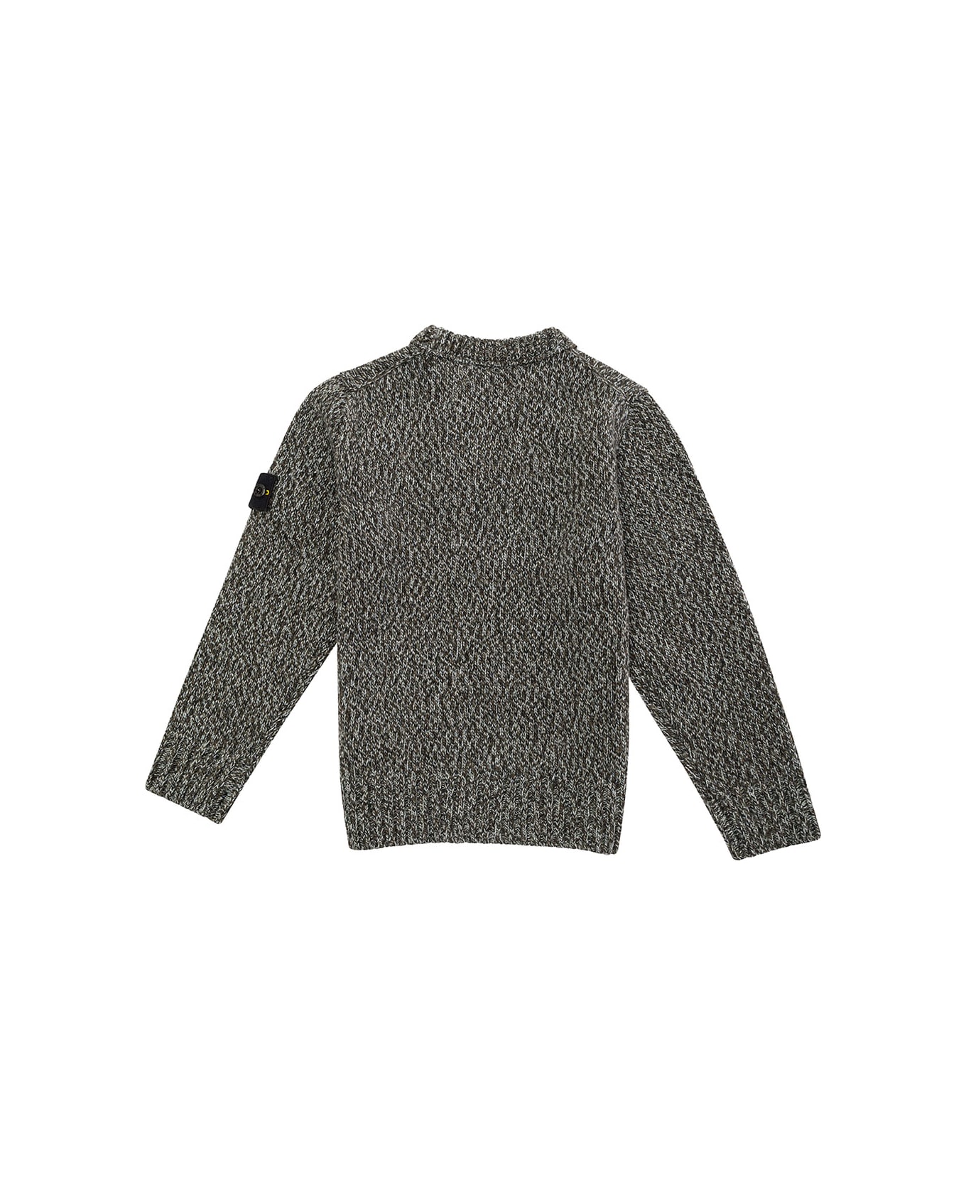Stone Island Junior Blue Crewneck Sweater With Logo Patch In Wool Blend Boy - Blu ニットウェア＆スウェットシャツ