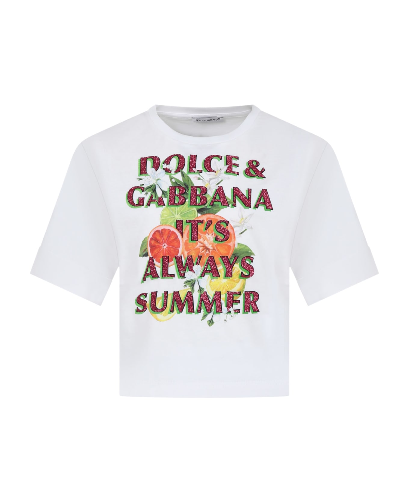 Dolce & Gabbana White T-shirt For Girl With Multicolor Print - White