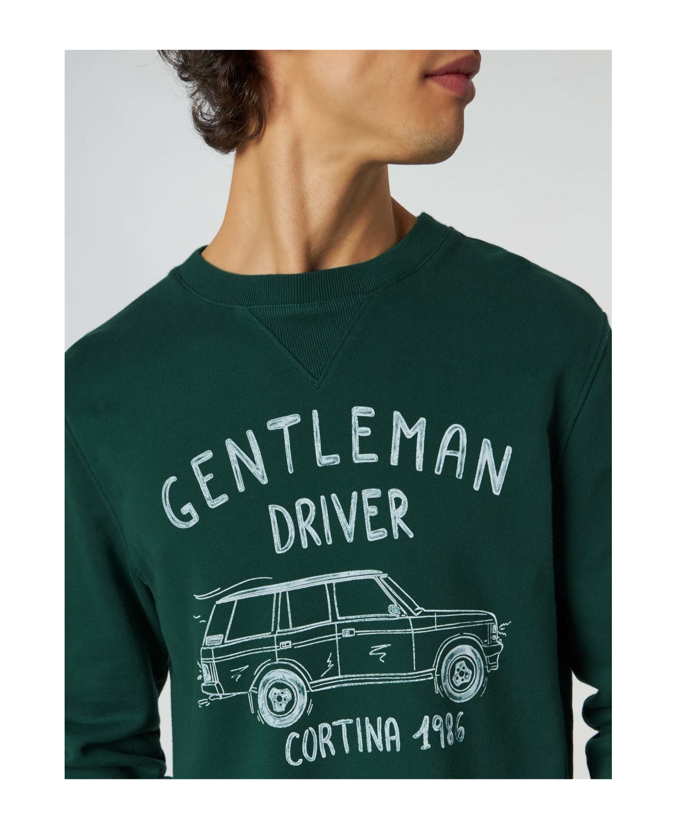 MC2 Saint Barth Cotton Sweatshirt With Gentleman Driver Cortina 1986 Writing - GREEN