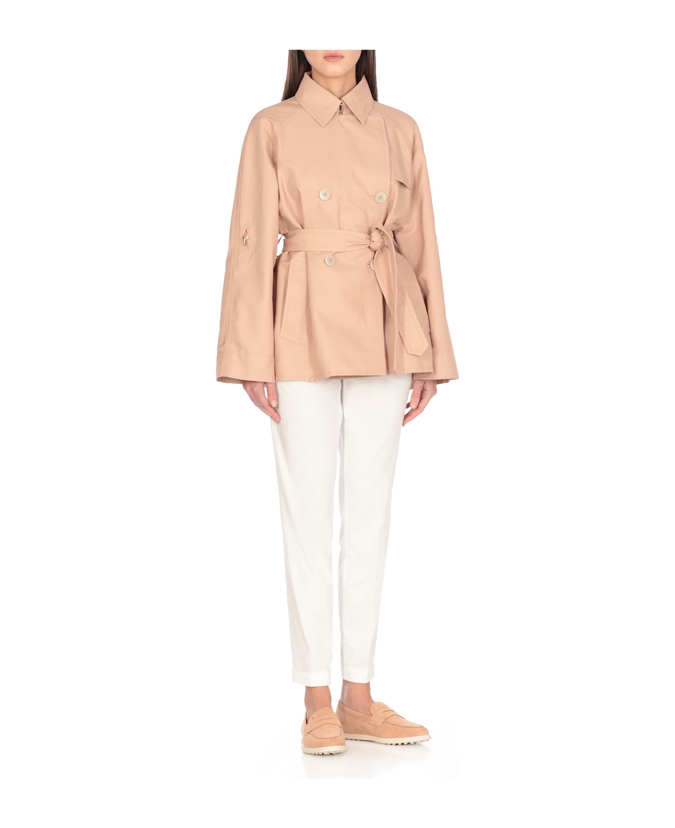 Fay Short Cotton And Linen Trench Coat - Pink