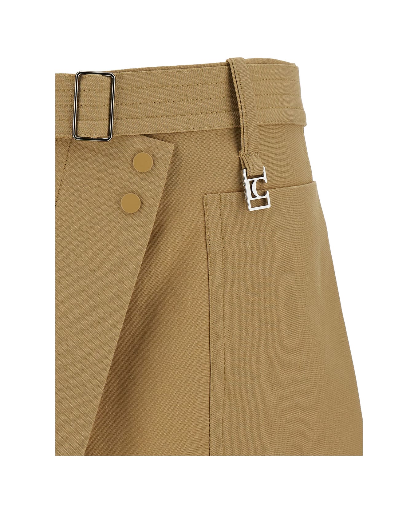 Low Classic Beige Asymmetric Mini-skirt With Logo Charm In Cotton Blend Woman - Beige
