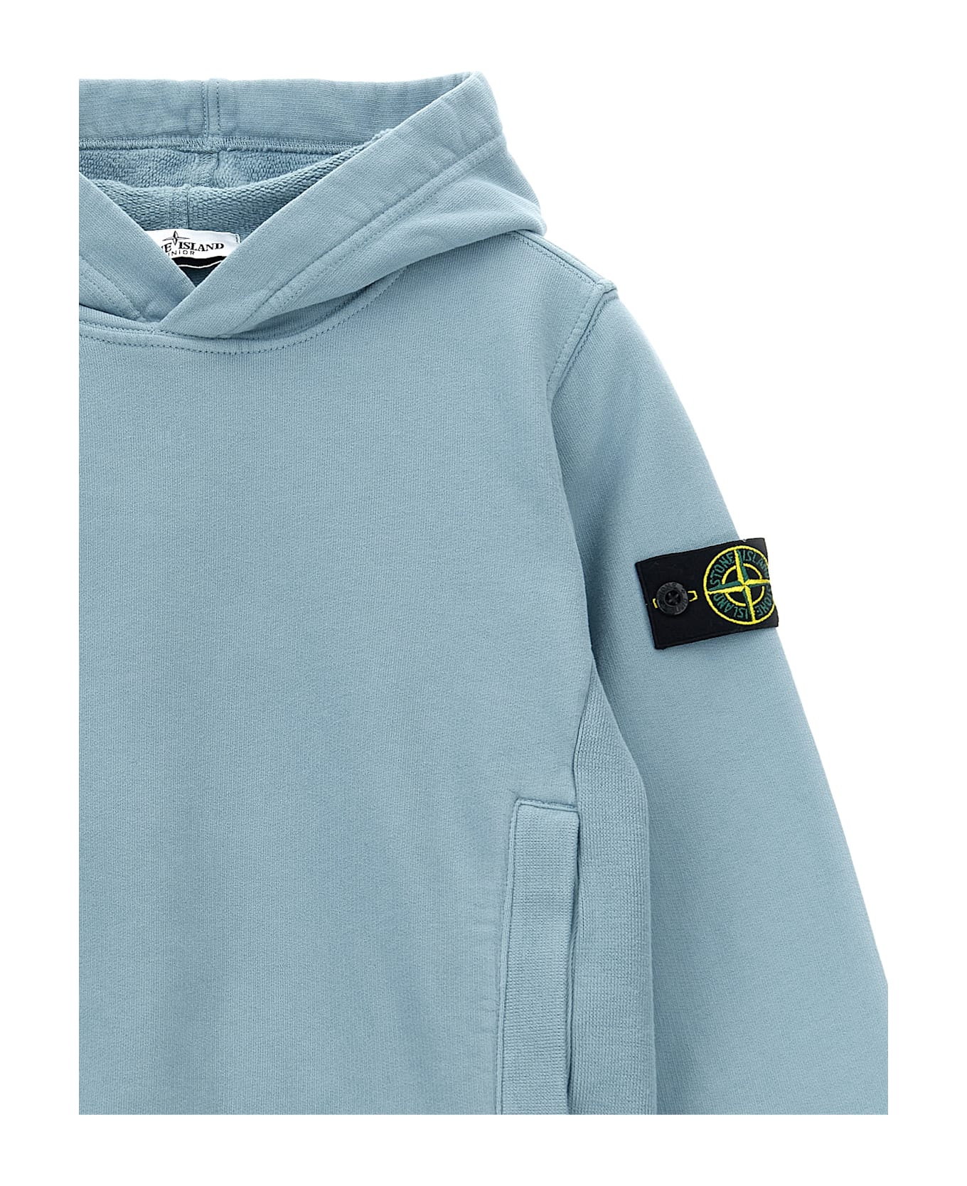 Stone Island Junior Logo Badge Hoodie - Light Blue