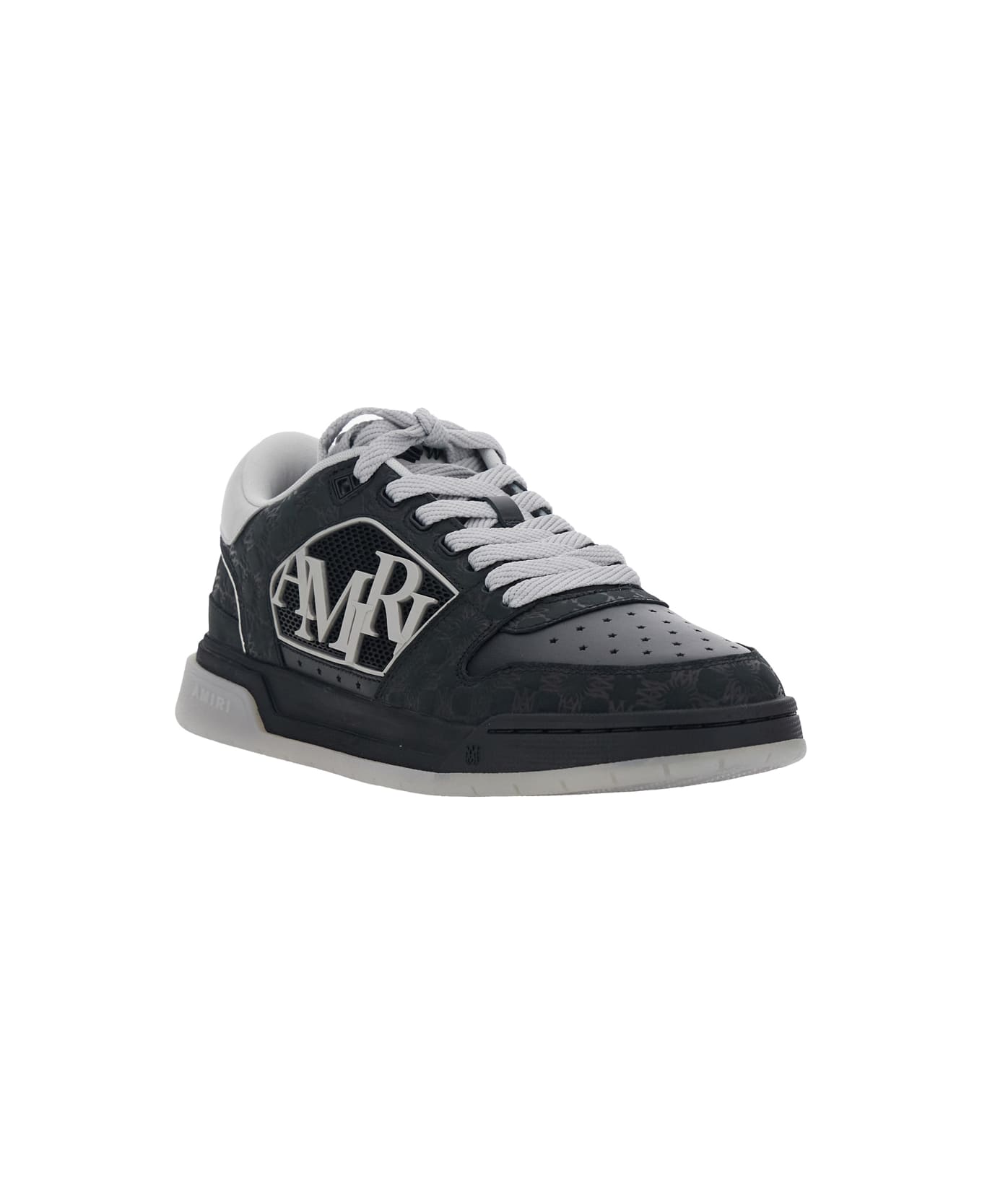 AMIRI 'classic Low' Black Sneaker With Maxi Logo On The Side And Tone-on-tone Ma Quad Motif In Leather Man - Black