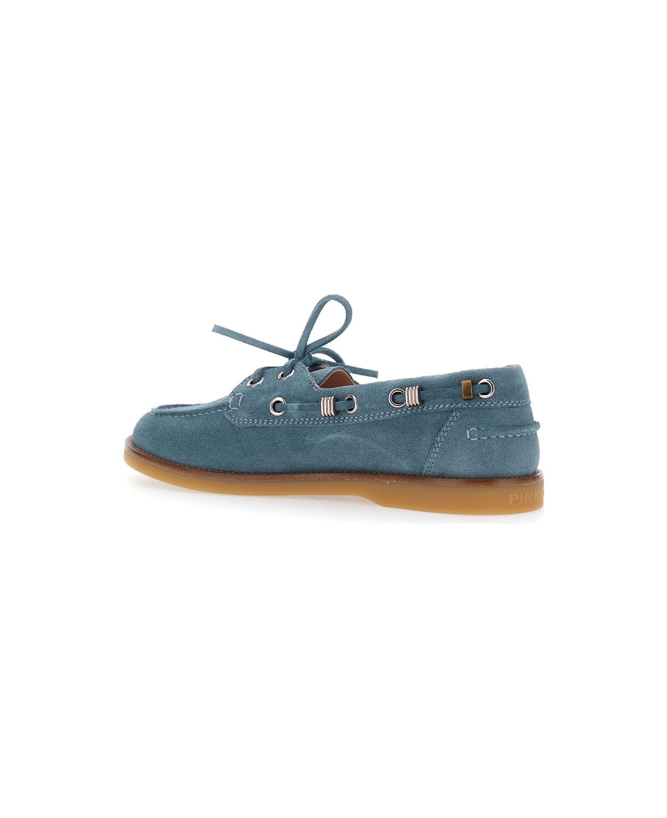 Pinko 'grace' Light Blue Loafers With Side Laces And Logo Details In Suede Woman - Light blue