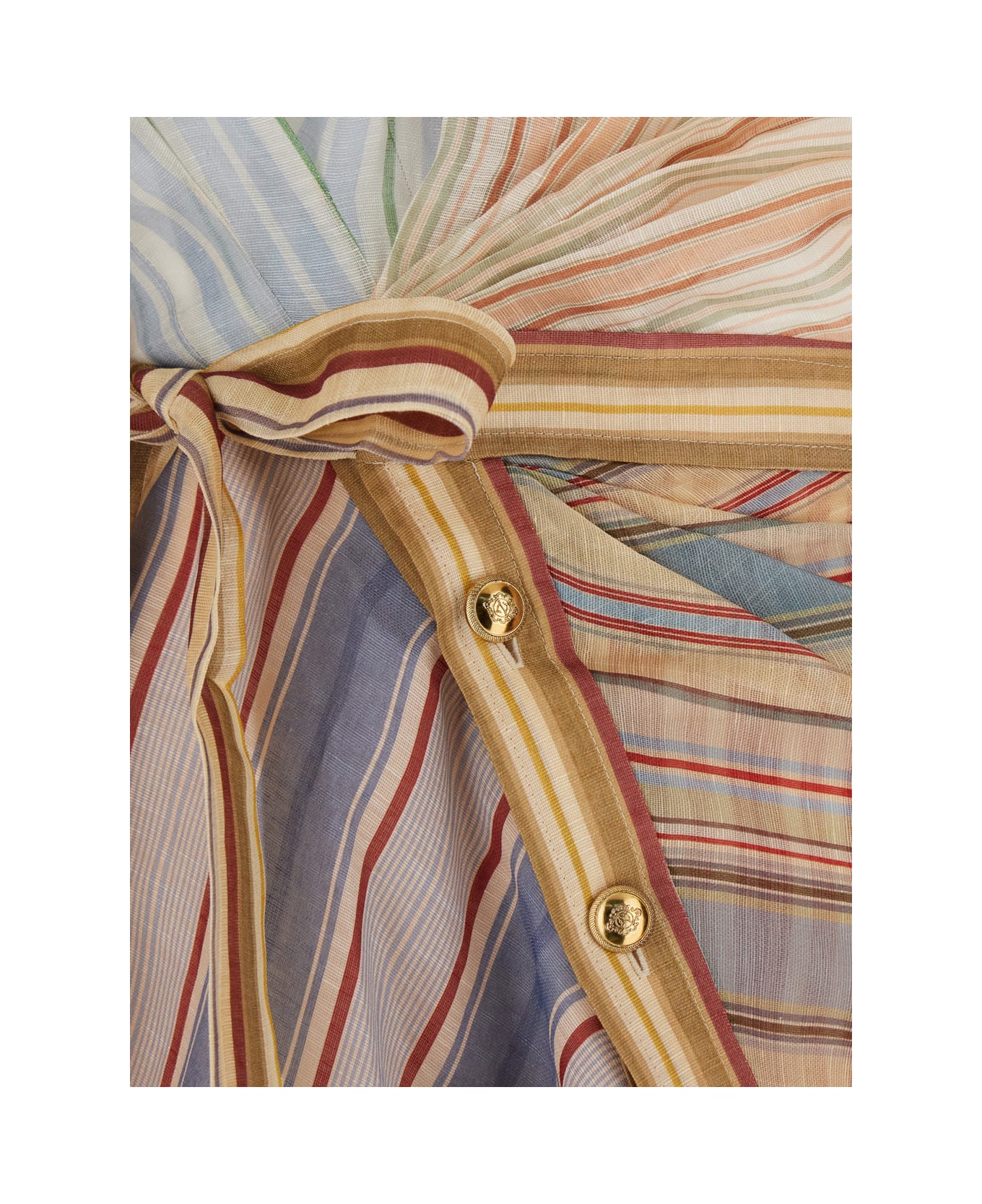 Zimmermann 'rebellion' Multicolor Midi Dress With Bow Detail On The Front And All-over Striped Motif In Linen And Silk Blend Woman - Multicolor