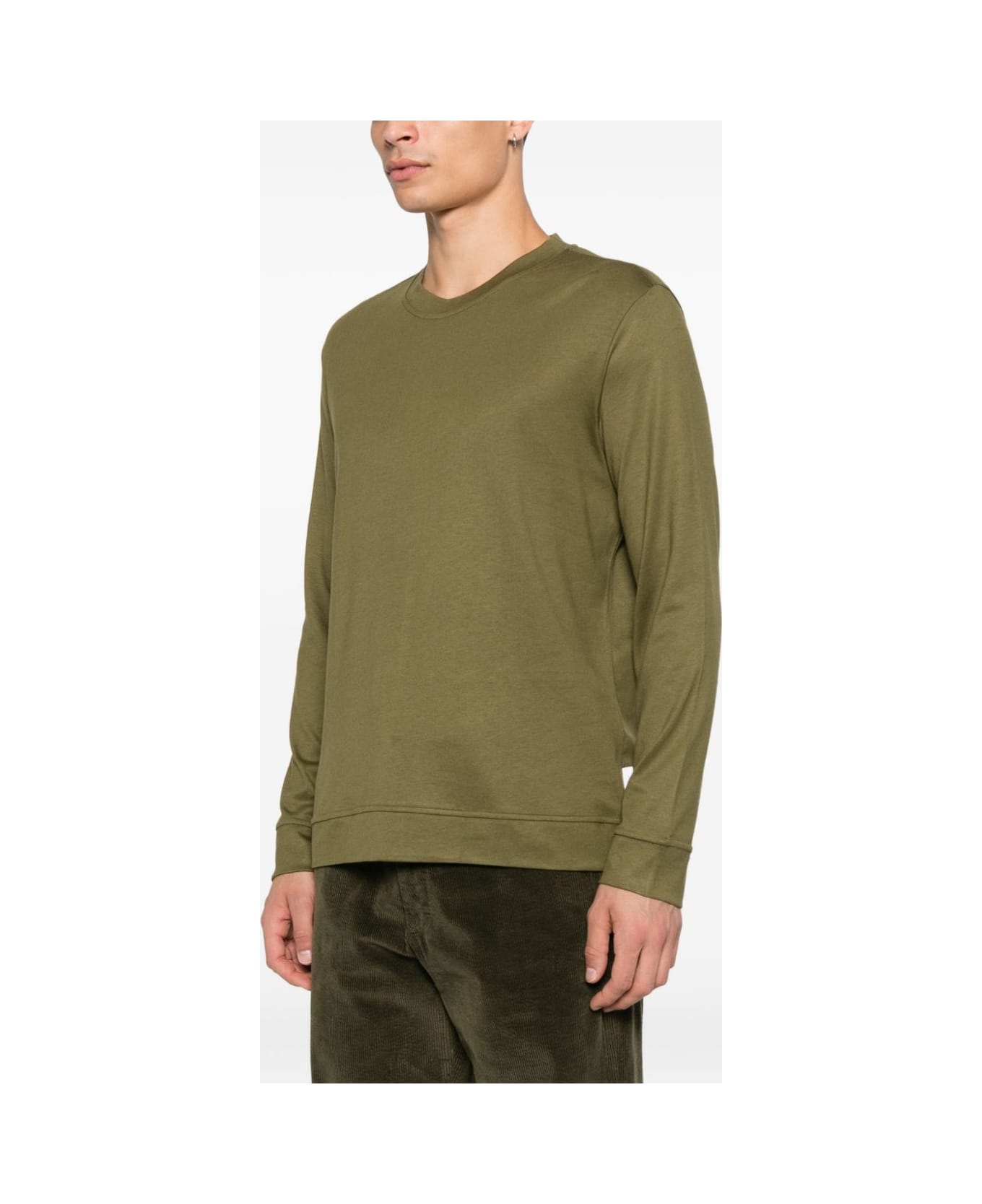 Paolo Pecora Green Long-sleeved Modal Crew-neck Knit T-shirt - Green