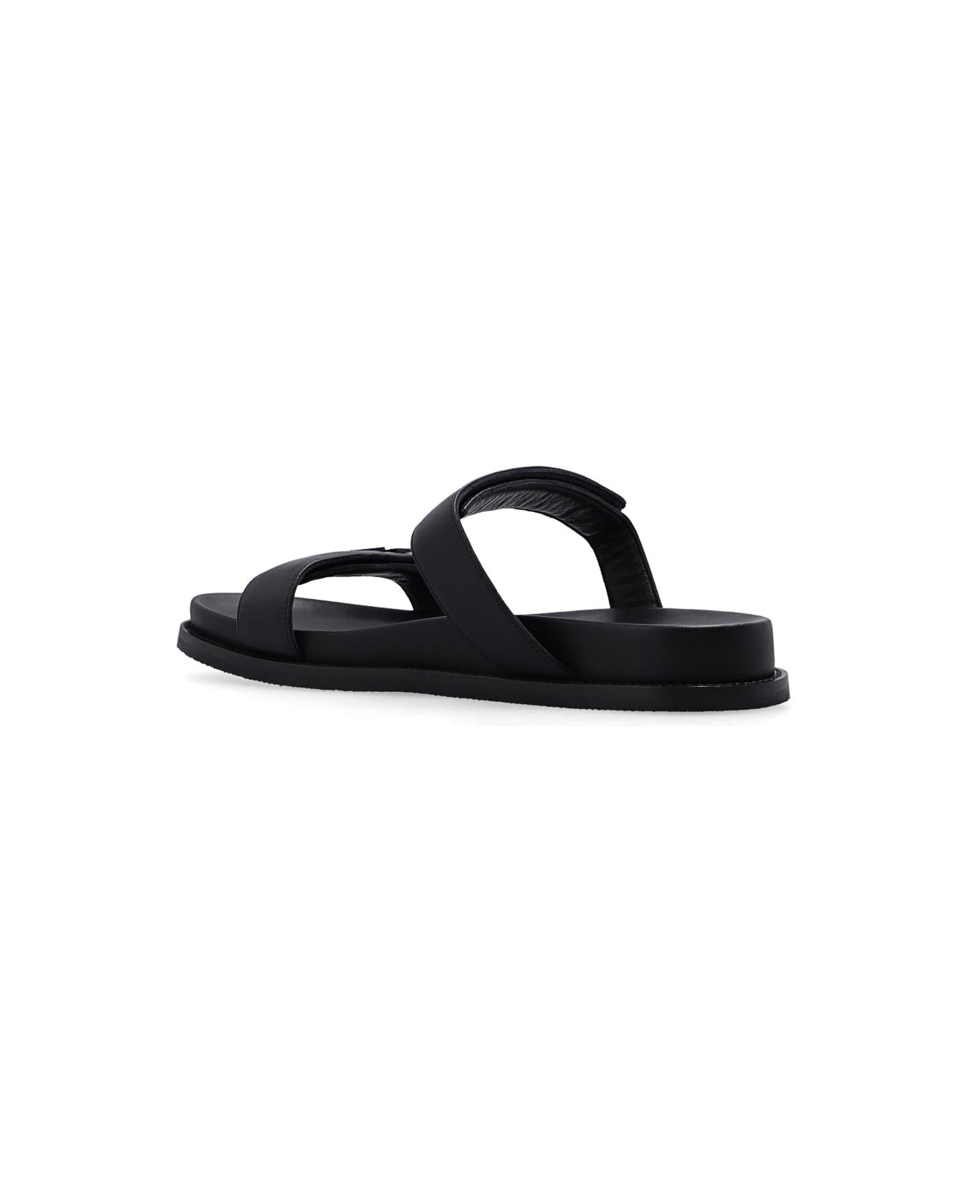 Emporio Armani Leather Slides With Logo - Black