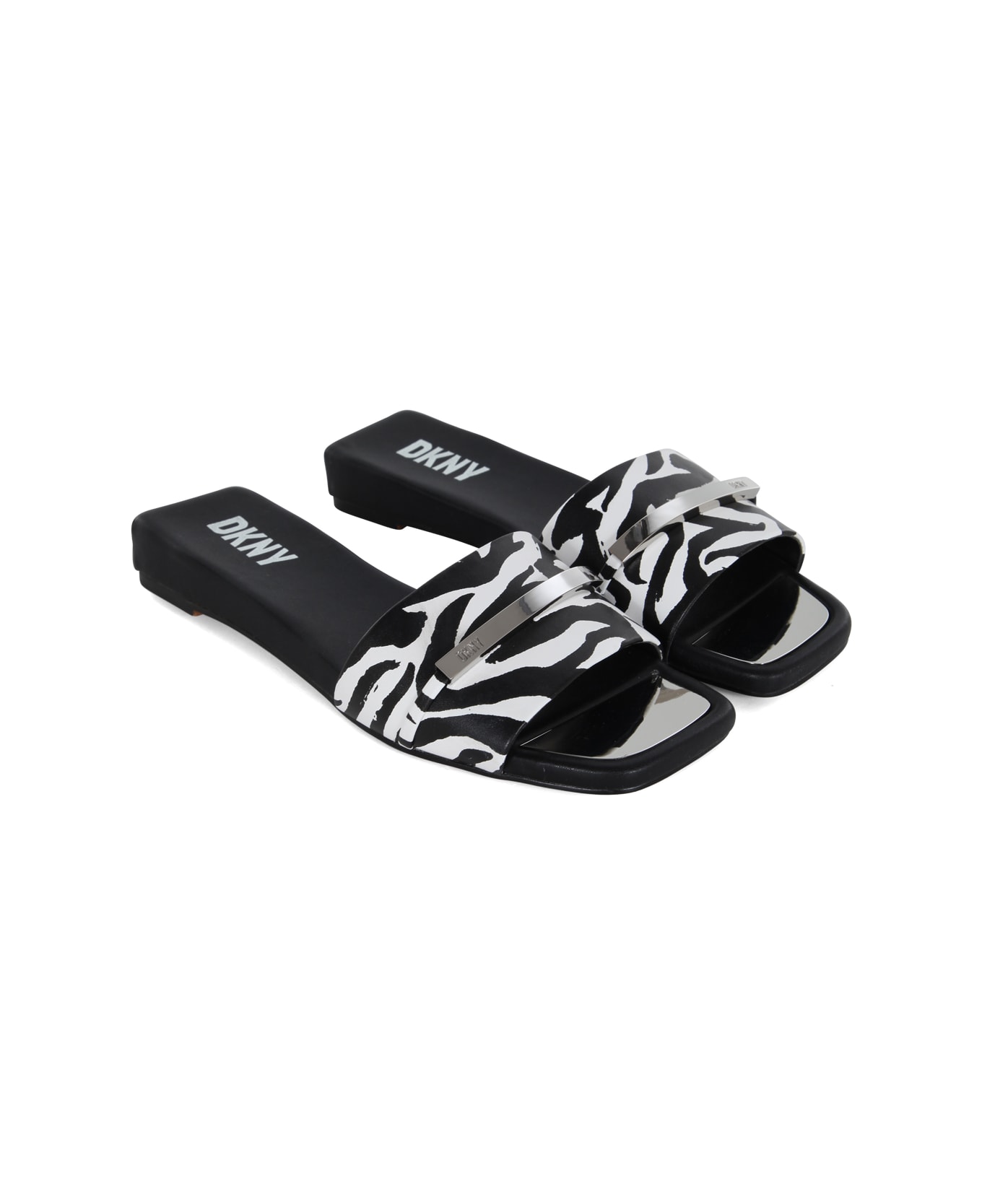 DKNY Alaina Flat Slide 25mm - Black White サンダル