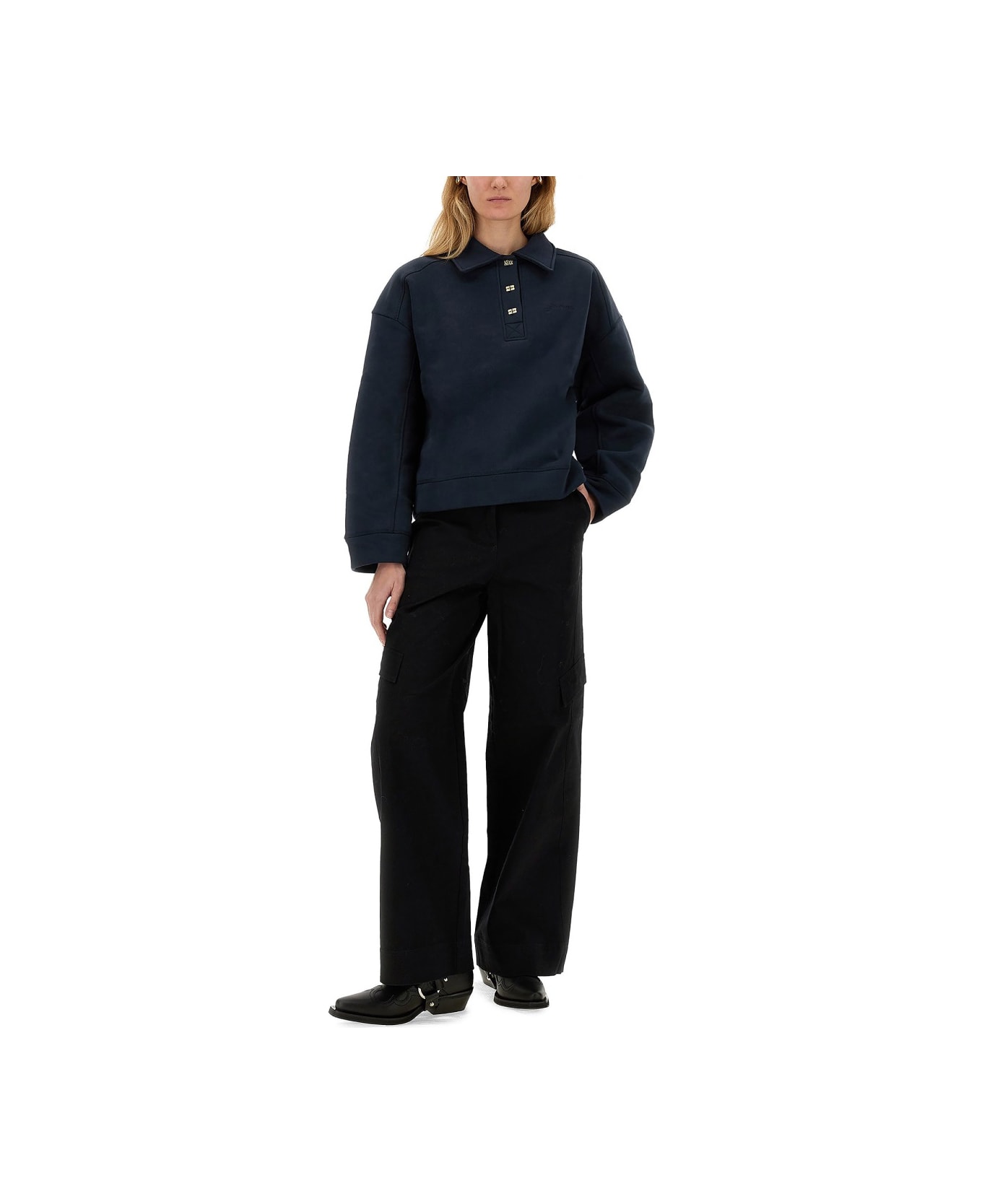 Ganni Cotton Polo - BLUE