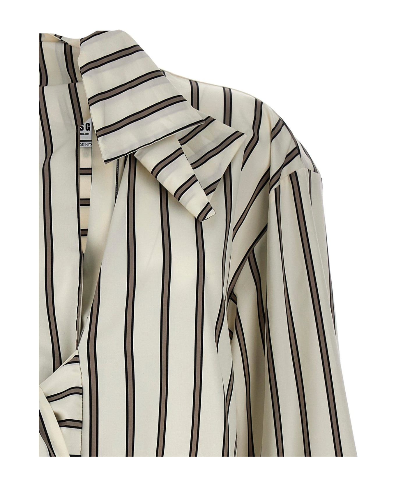 MSGM Striped Bow Shirt - White/beige
