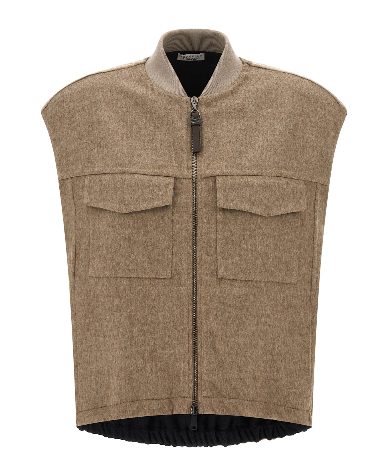 Brunello Cucinelli 
shiny Zipper Pull
 Vest - Beige