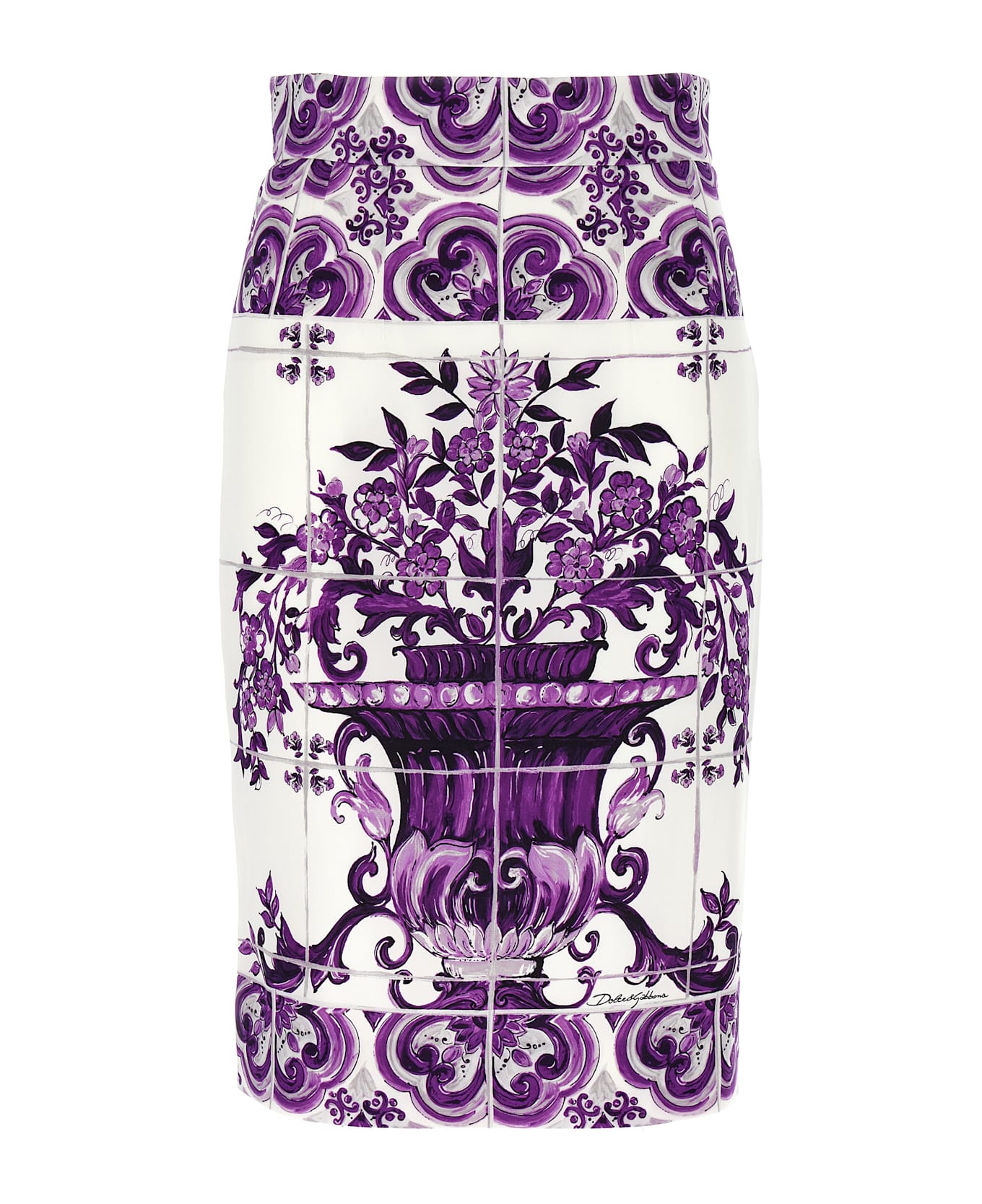 Dolce 
Gabbana 
maiolica
 Print Silk Skirt - Purple