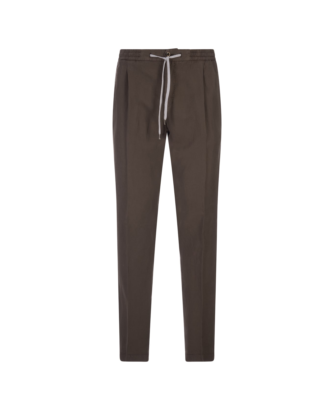 PT01 Brown Linen Blend Soft Fit Trousers - Brown