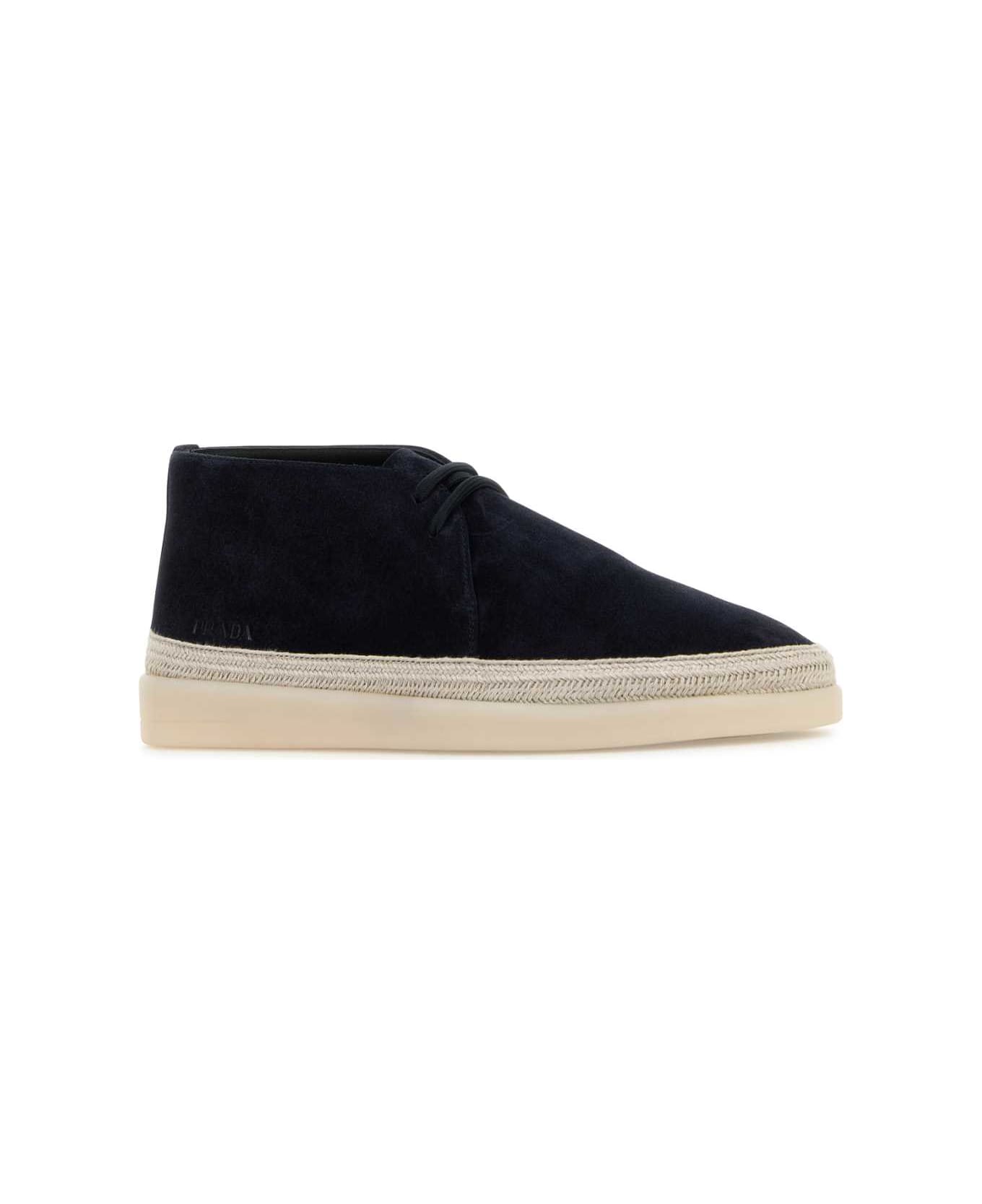 Prada Midnight Blue Suede Ankle Boots - BLU