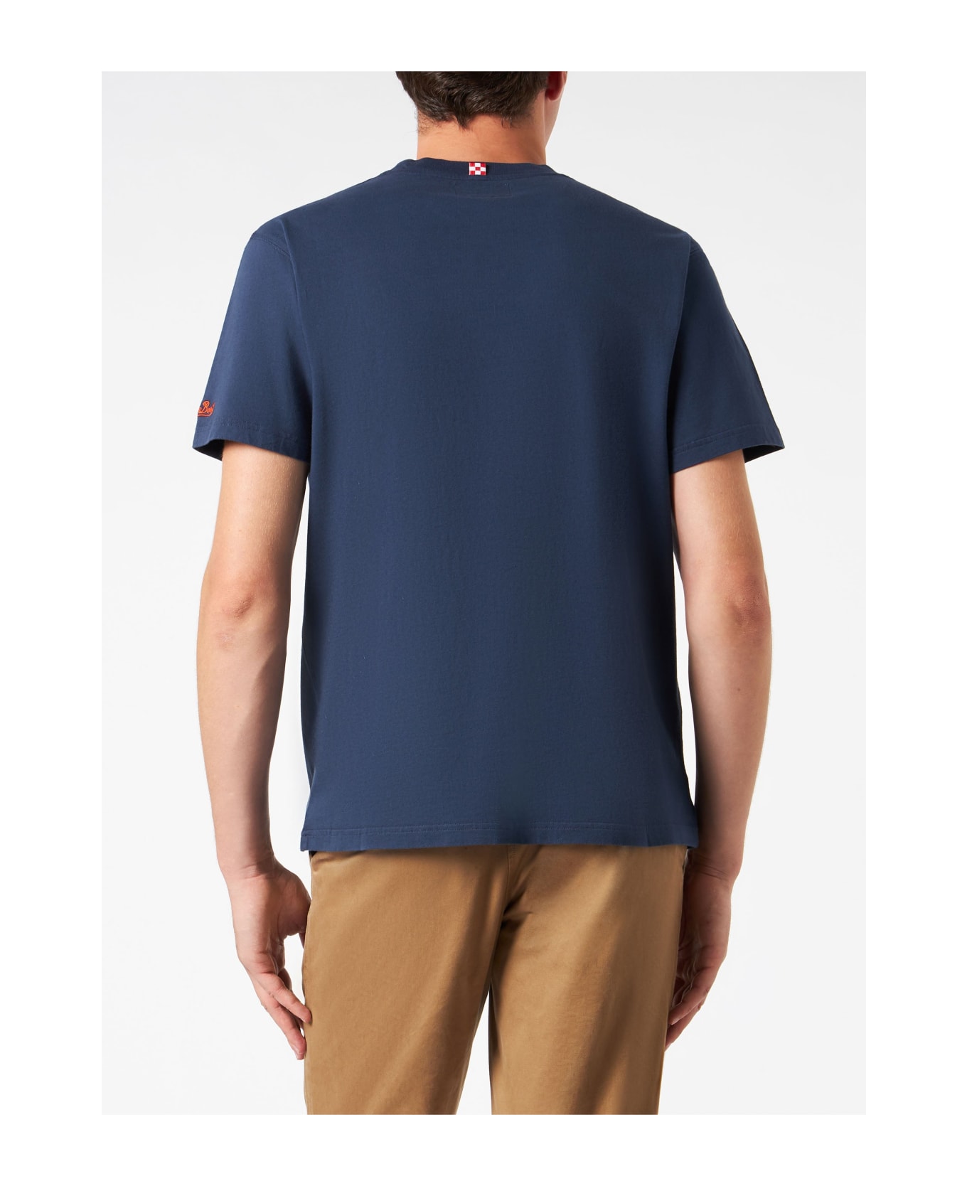 MC2 Saint Barth Man Heavy Cotton T-shirt With Spritz Print - BLUE