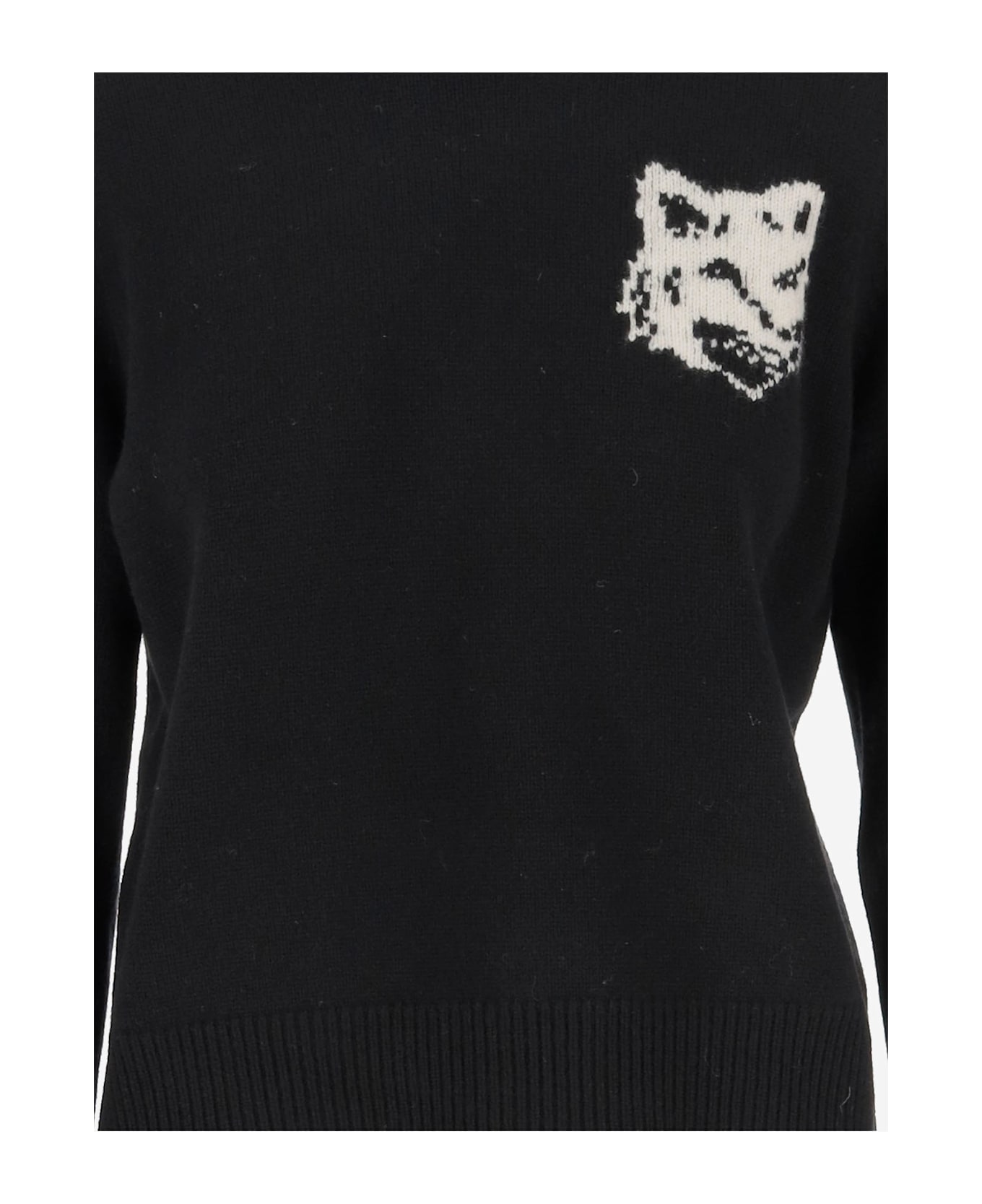 Maison Kitsuné Wool Sweater With Logo - Black