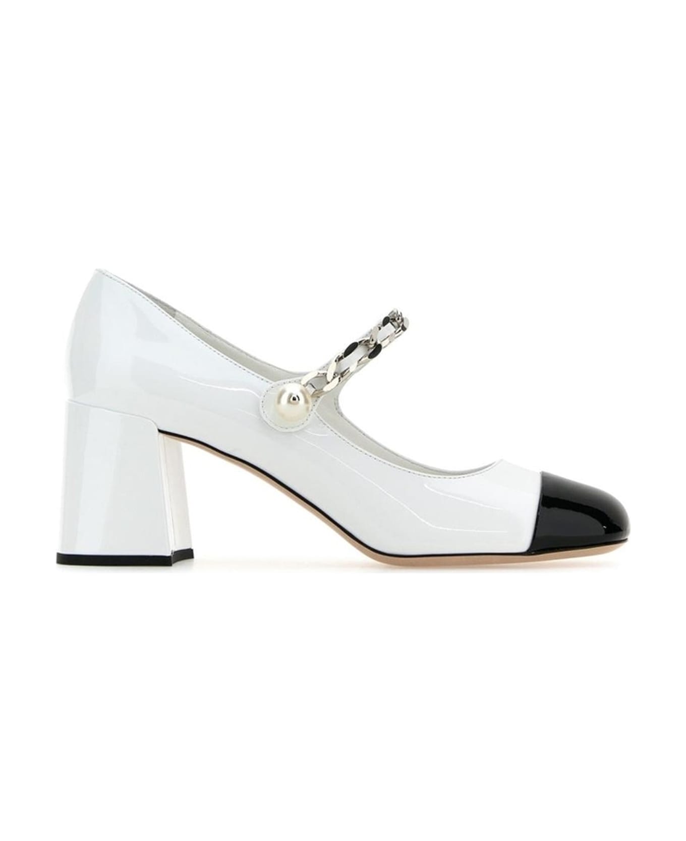 Miu Miu Leather Chain Pumps - White