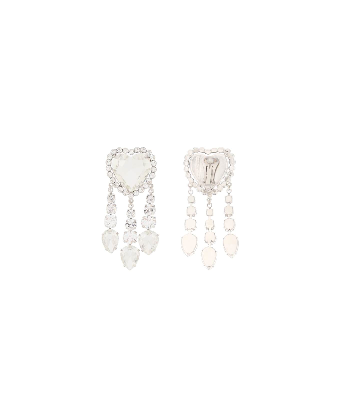 Alessandra Rich Heart Earrings With Pendants - CRYSTAL SILVER (Silver)