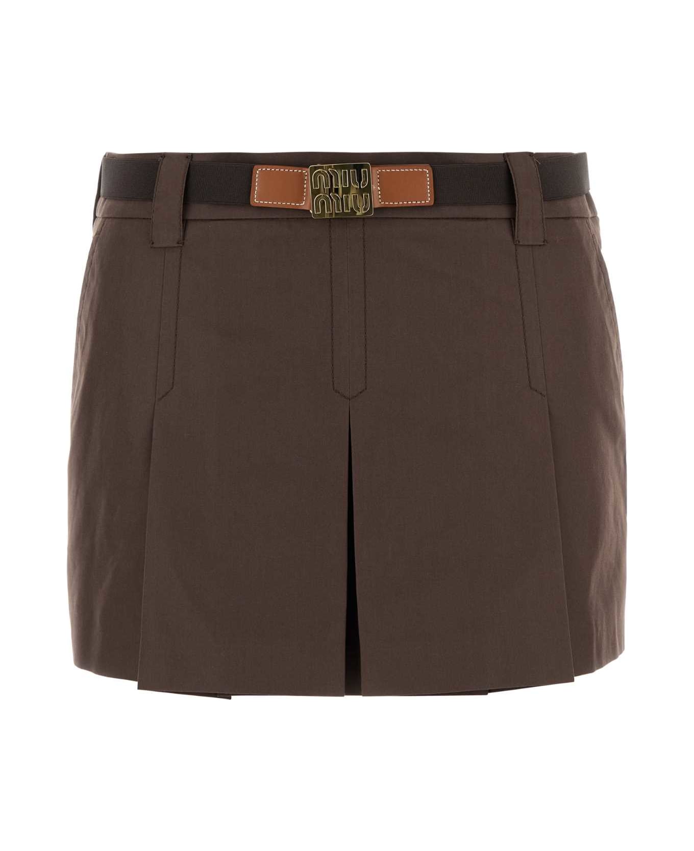 Miu Miu Brown Cotton Blend Mini Skirt - CACAO