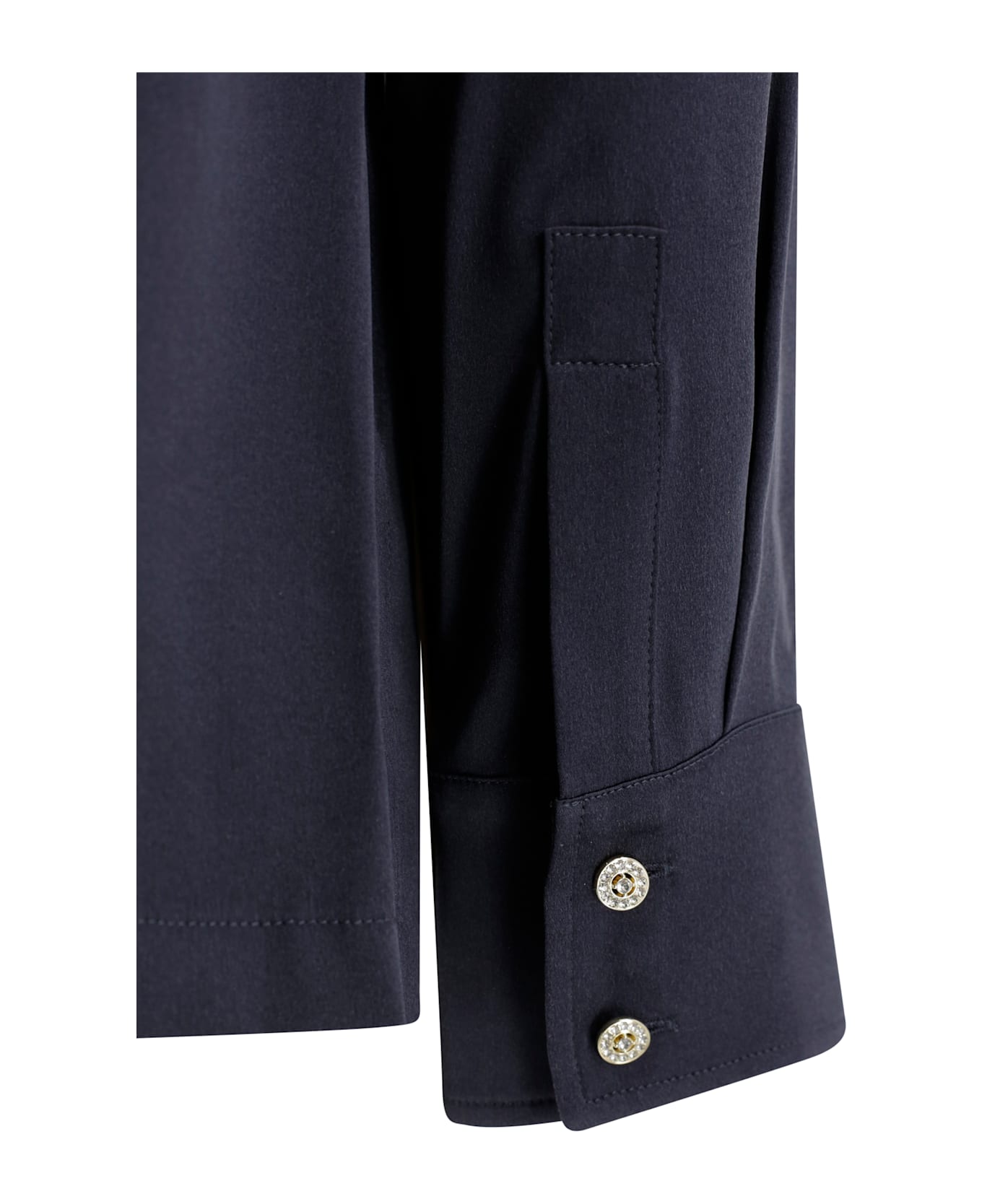 Max Mara Studio Silk Satin Shirt With Round Neck. - Blu marino