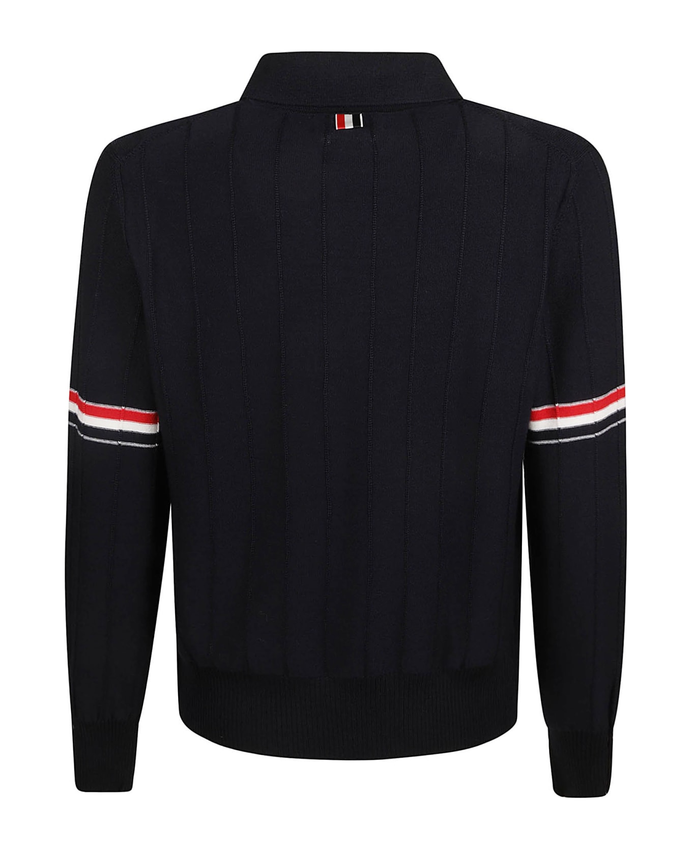 Thom Browne Rwb-striped Long-sleeved Polo Shirt - Navy