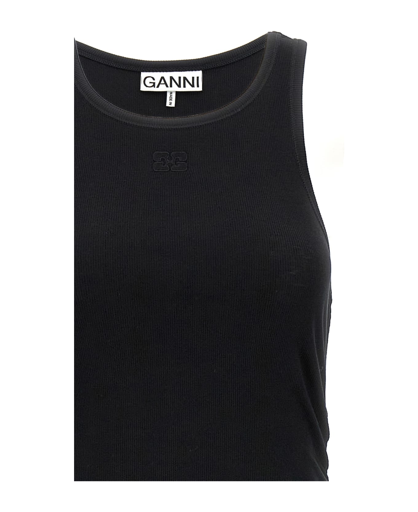 Ganni Logo Ribbed Dress - Black