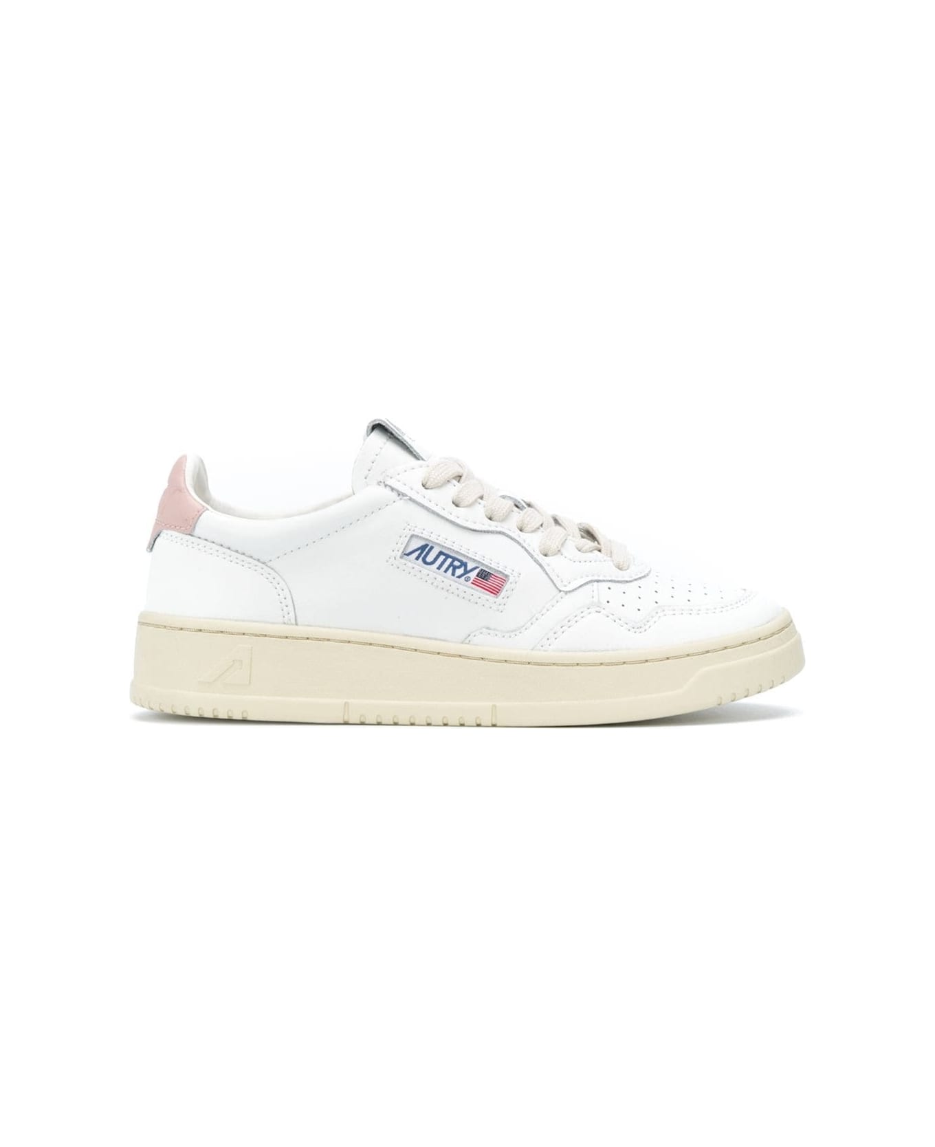 Autry 'medalist' White Low Top Sneakers With Contrasting Heel Tab In Leather Woman - Pink