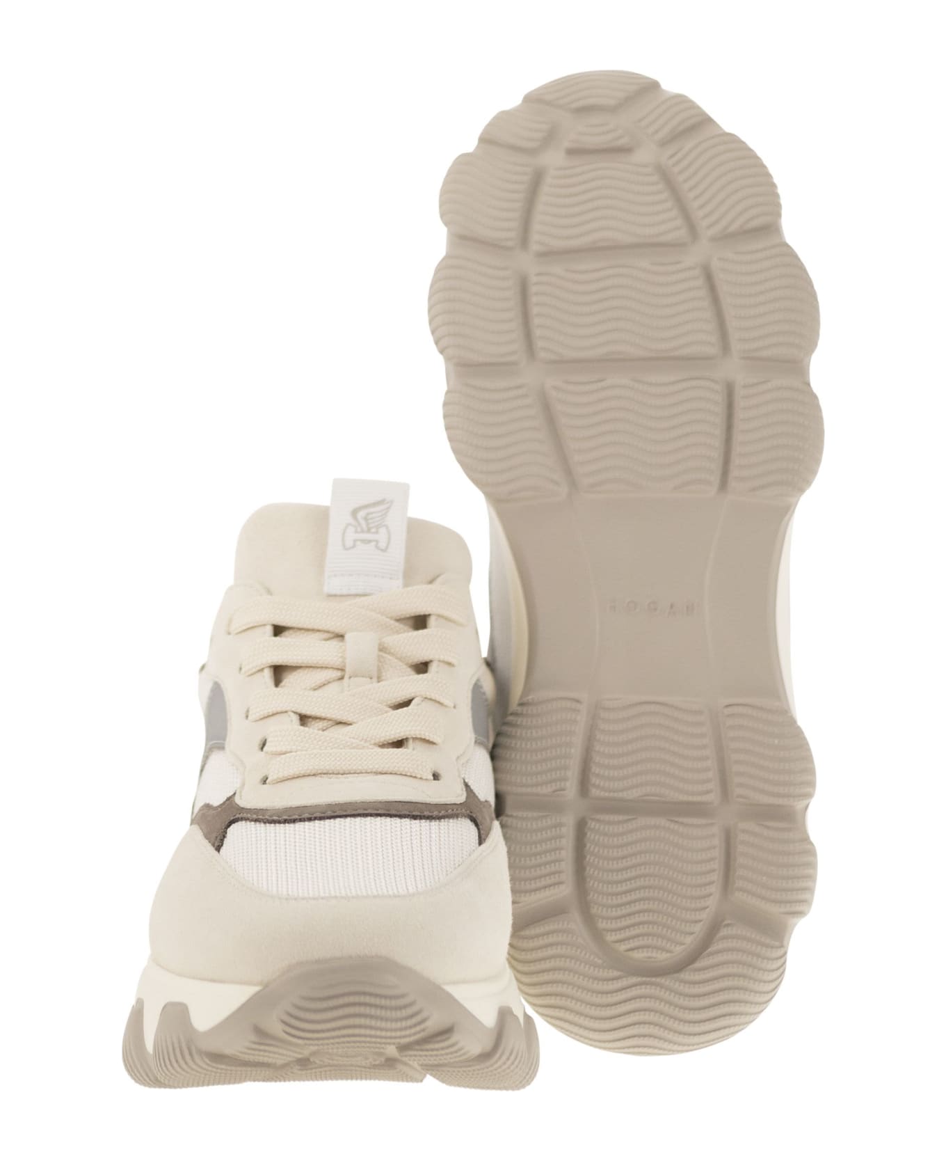 Hogan Hyperactive - Leather And Fabric Trainers - White/beige