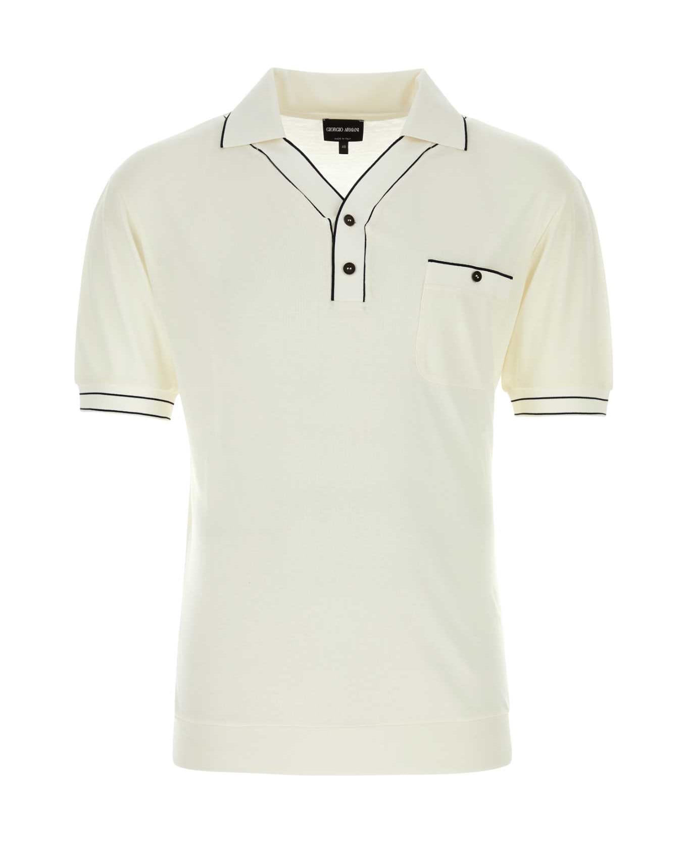 Giorgio Armani Ivory Viscose Blend Polo Shirt - GESSO