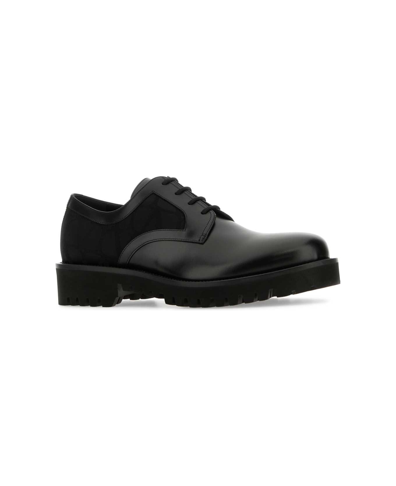 Valentino Garavani Black Leather And Tolie Iconographe Lace-up Shoes - NERO
