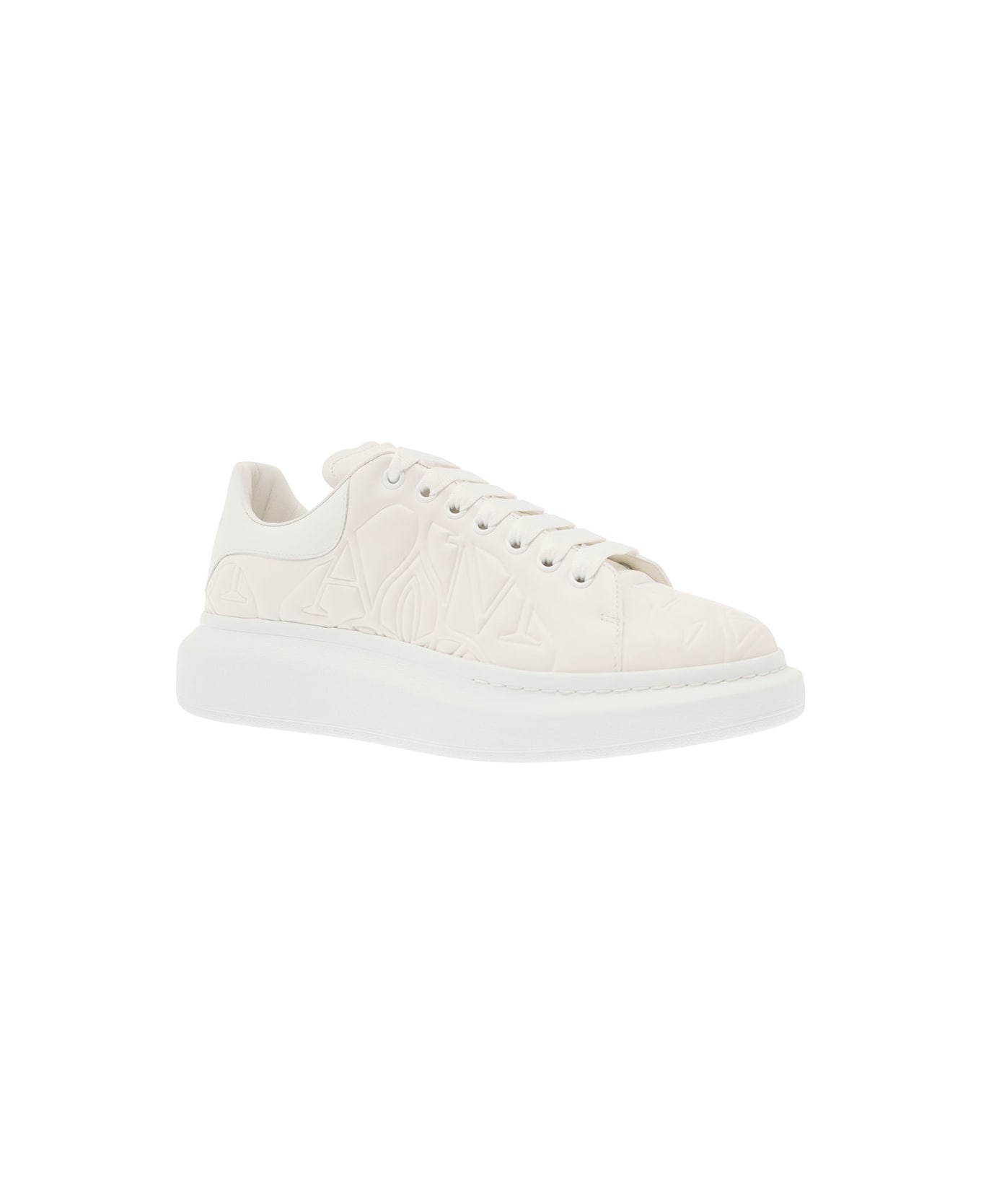 Alexander McQueen White Sneakers With Platform And Embossed Logo In Leather Man - White