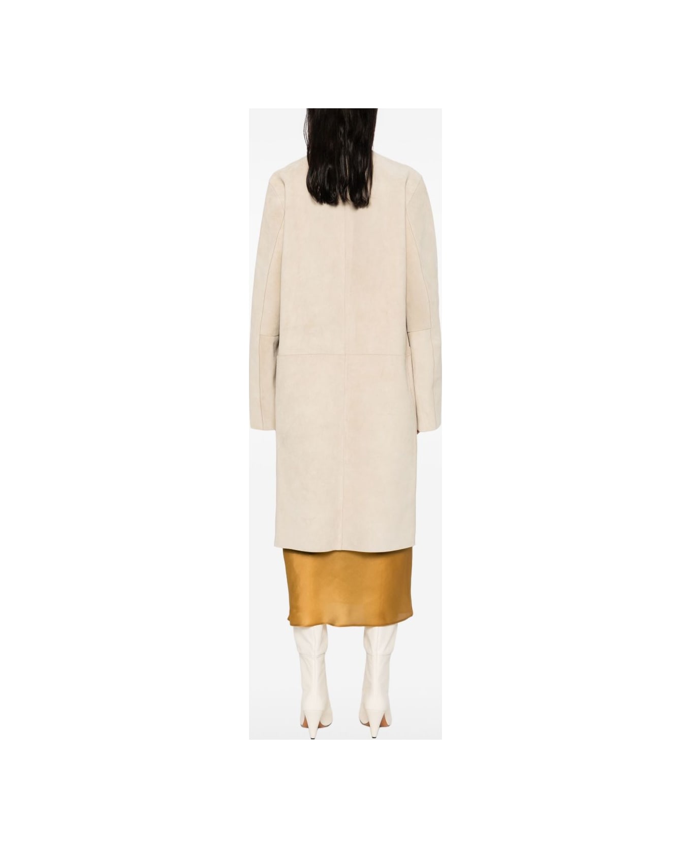 Totême Suede Leather Coat - Ivory