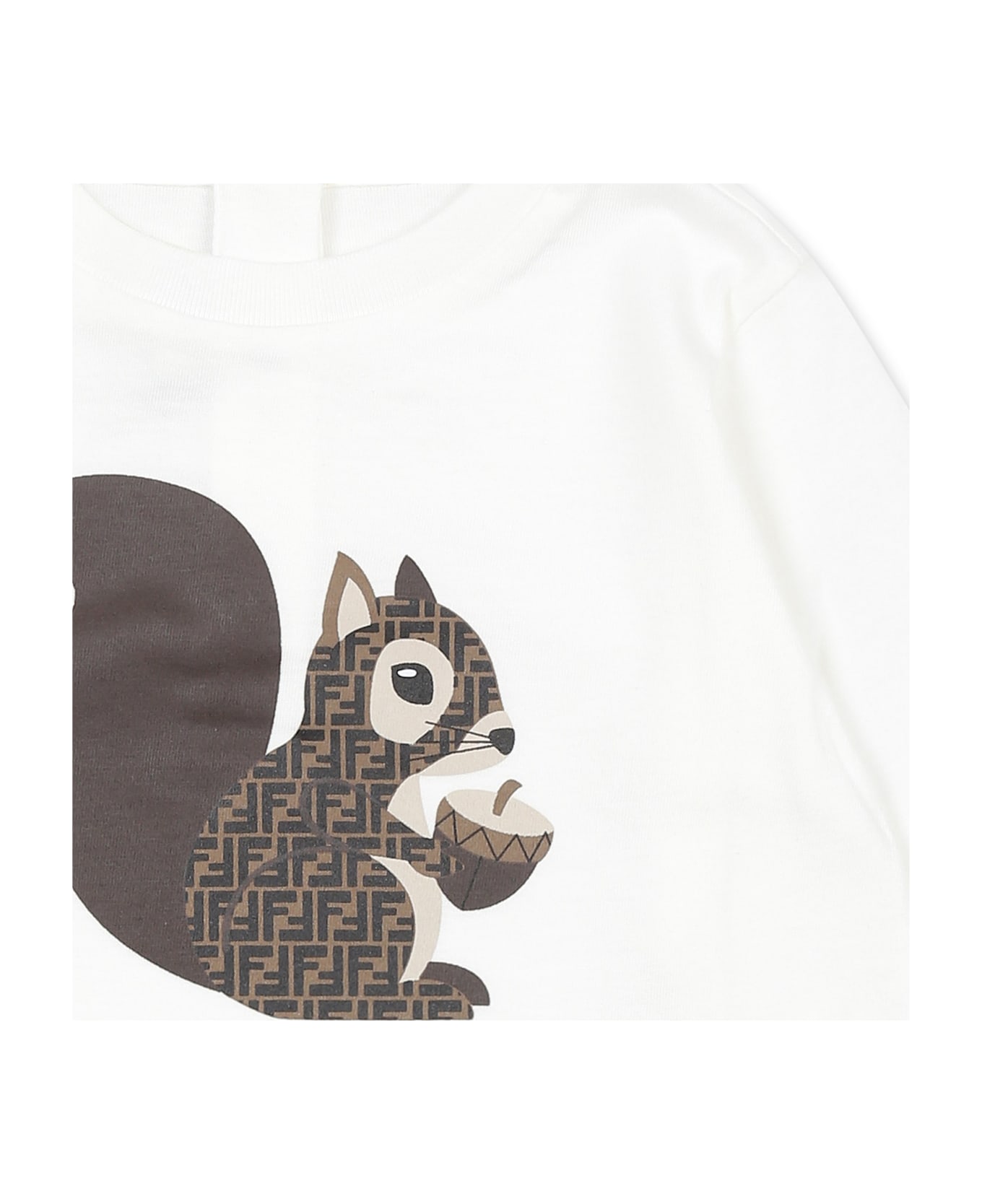 Fendi White T-shirt For Babykids With Fendi Squirrel - White