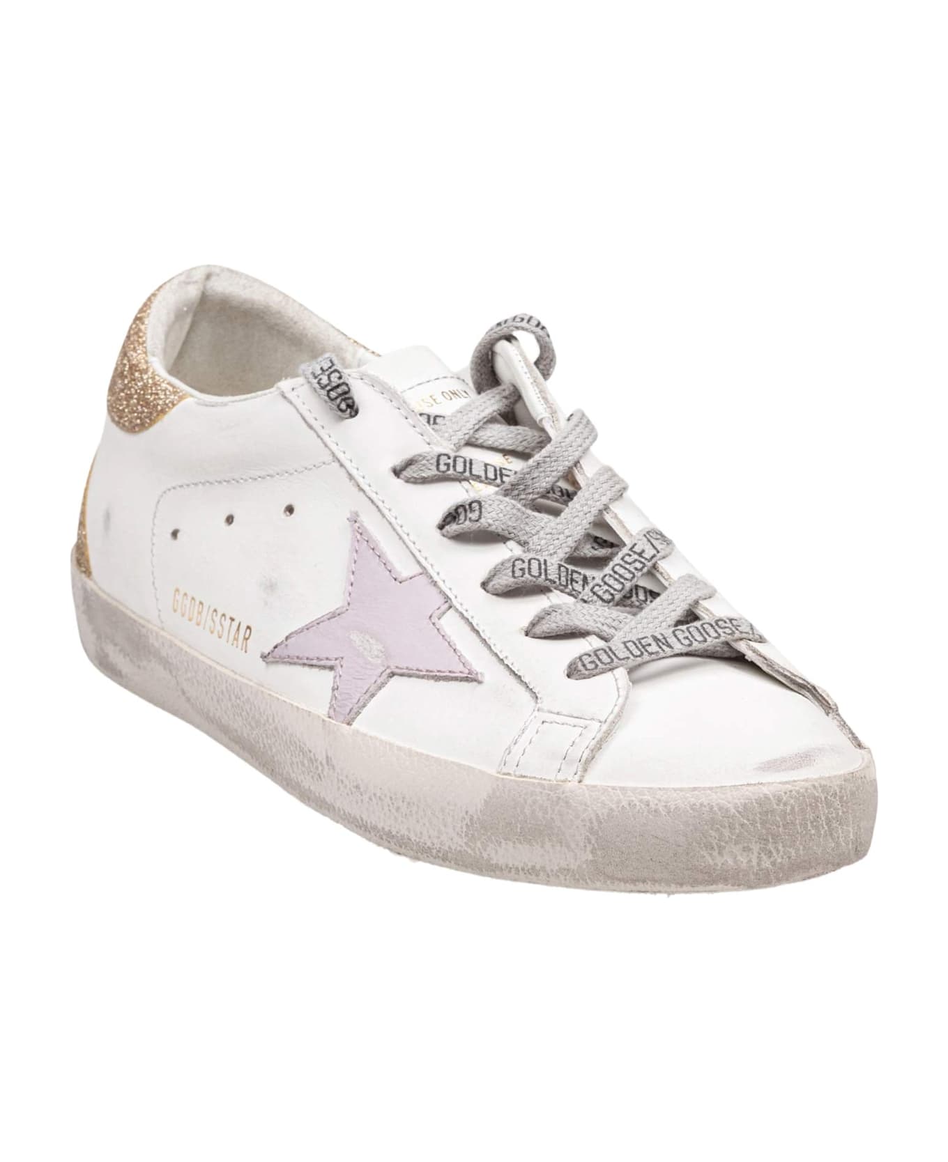 Golden Goose Super Star In Leather With Platinum Glitter Heel - White/Platinum