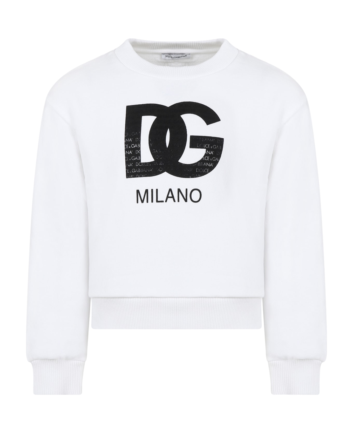 Dolce & Gabbana Whit Sweatshirt For Kids With Iconic Monogram - White ニットウェア＆スウェットシャツ