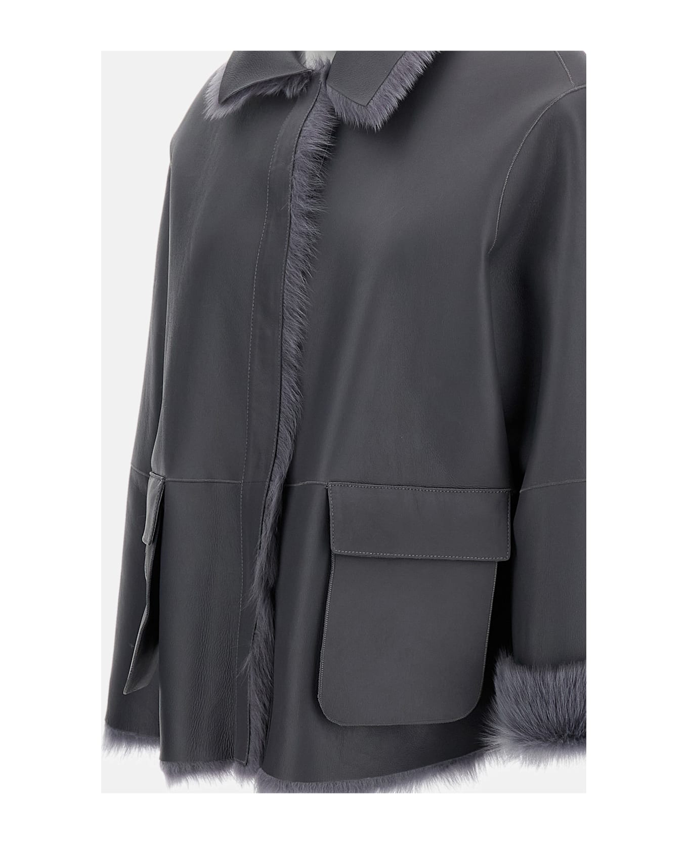 Desa 1972 Reversible Shearling Boxy Jacket - Grey