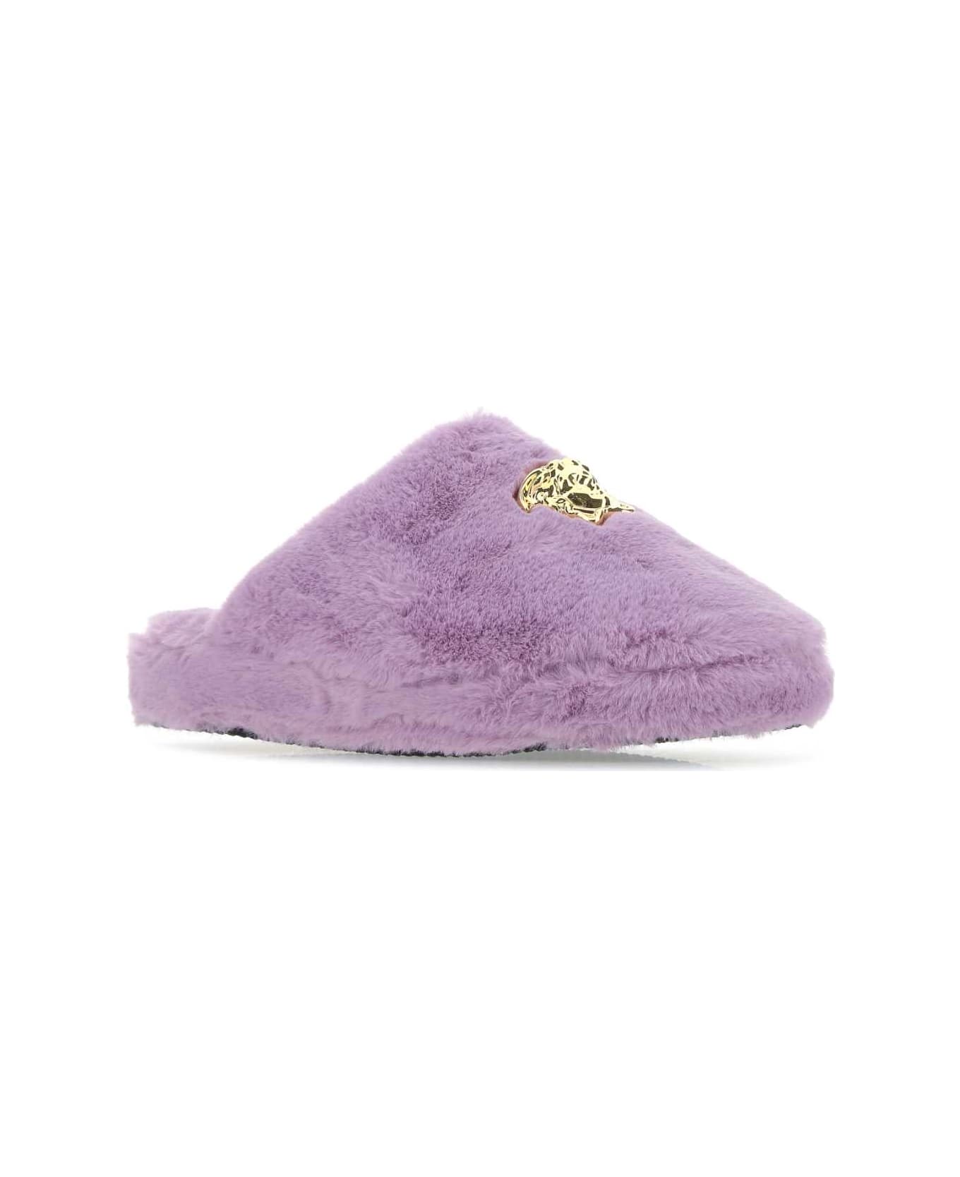 Versace Lilac Eco Fur Slippers - Z1043