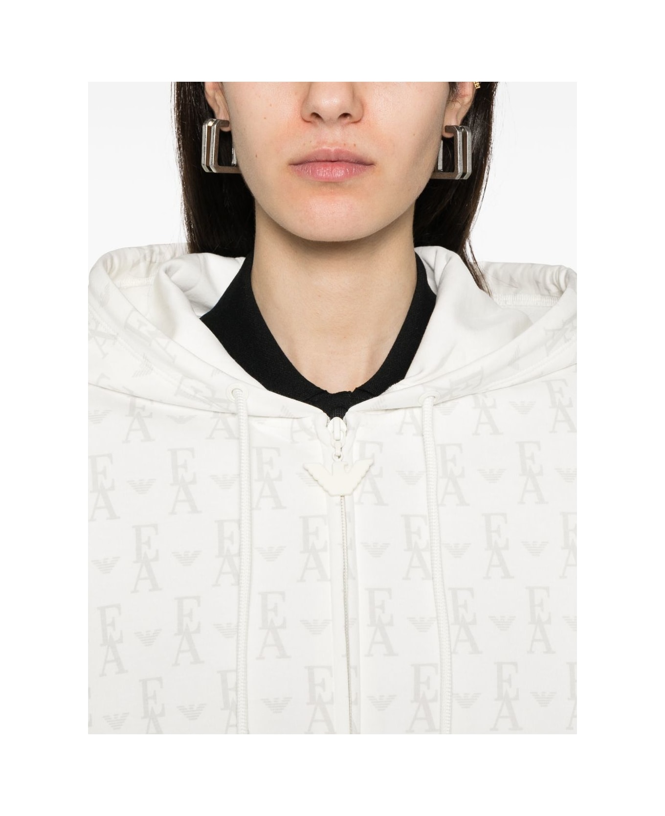 Emporio Armani Allover Logo Hoodie - White
