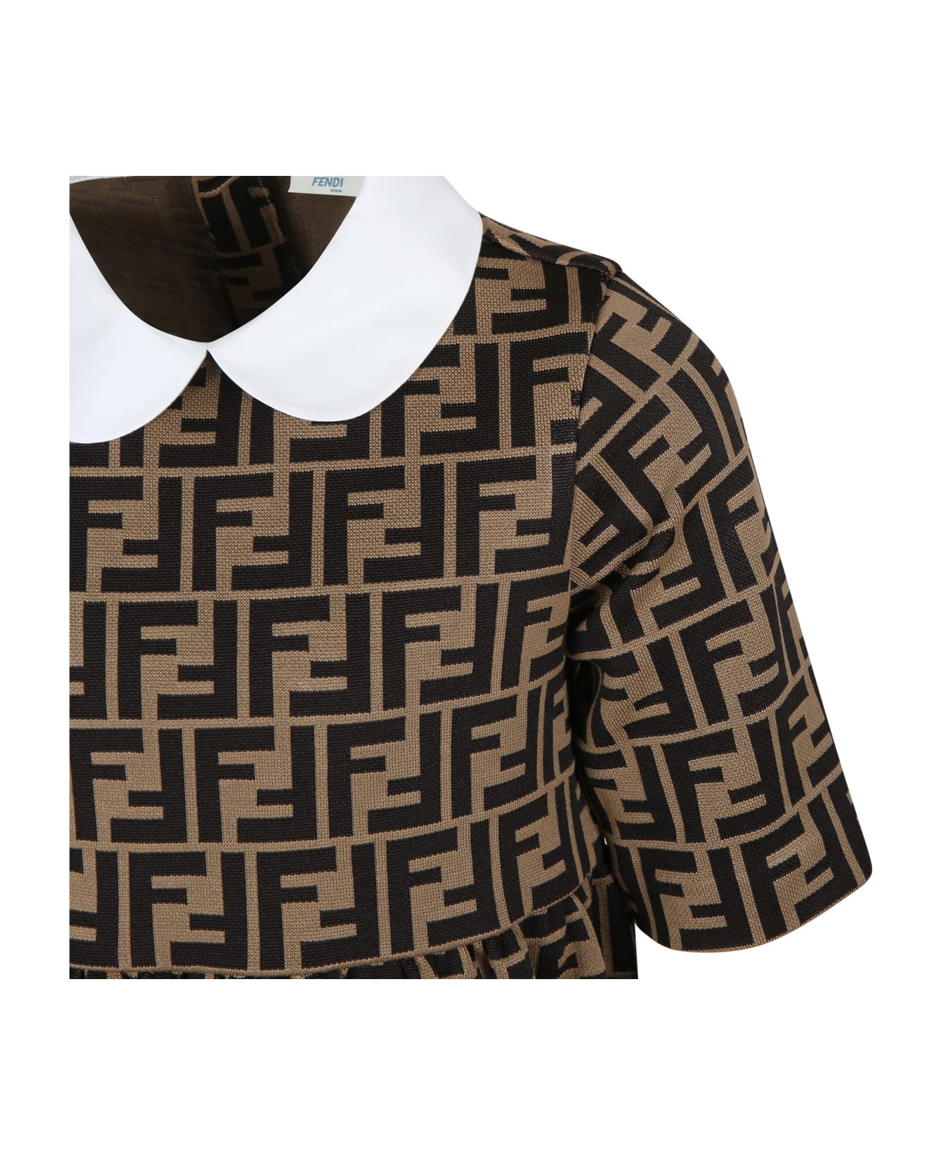 Fendi Brown Dress For Girl With Double F - Brown